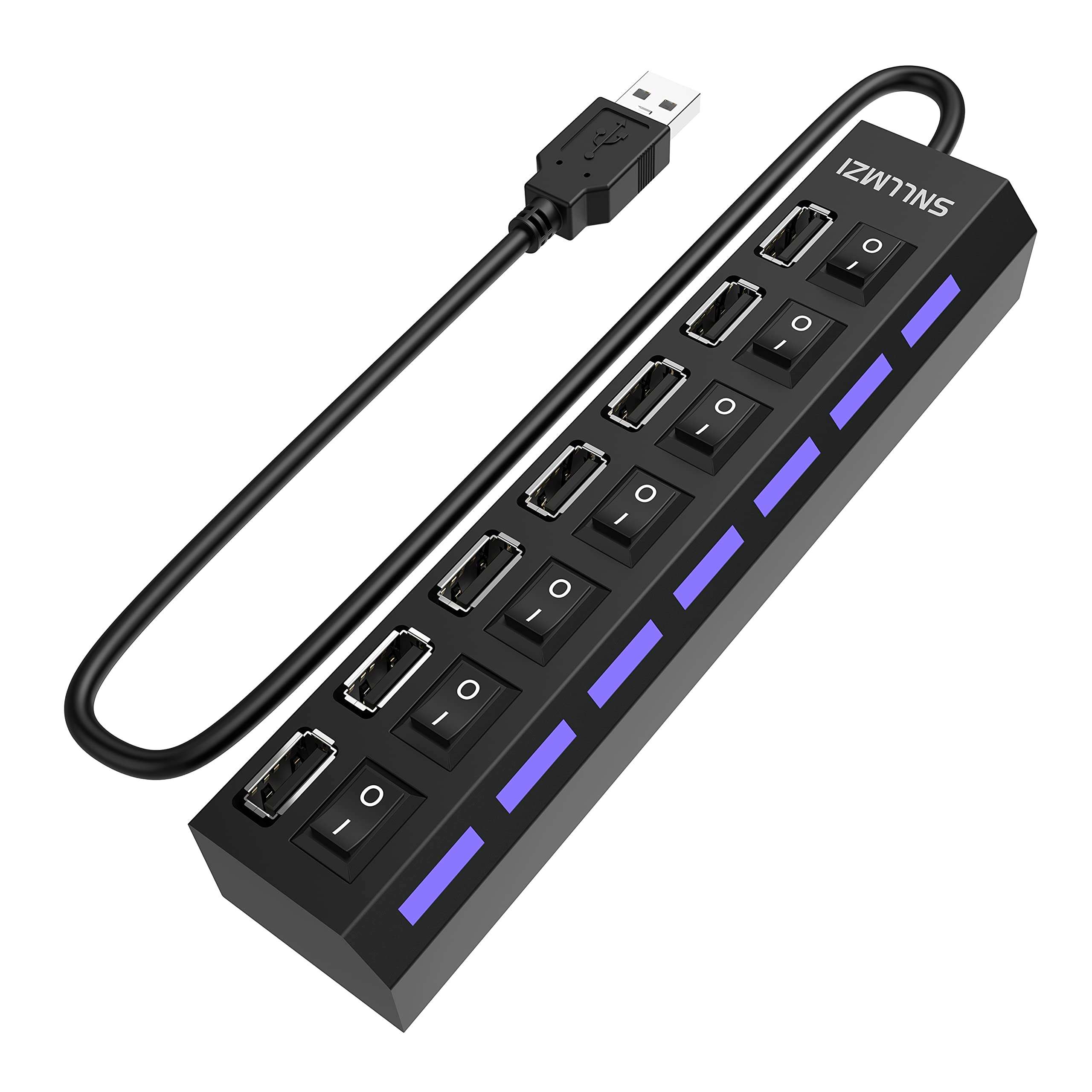USB Hub, 7 Port USB 2.0 Hub LED Portable High-Speed Compatible for iMac Pro, MacBook Air, Mac Mini/Pro, Surface Pro, PC and Laptop 1