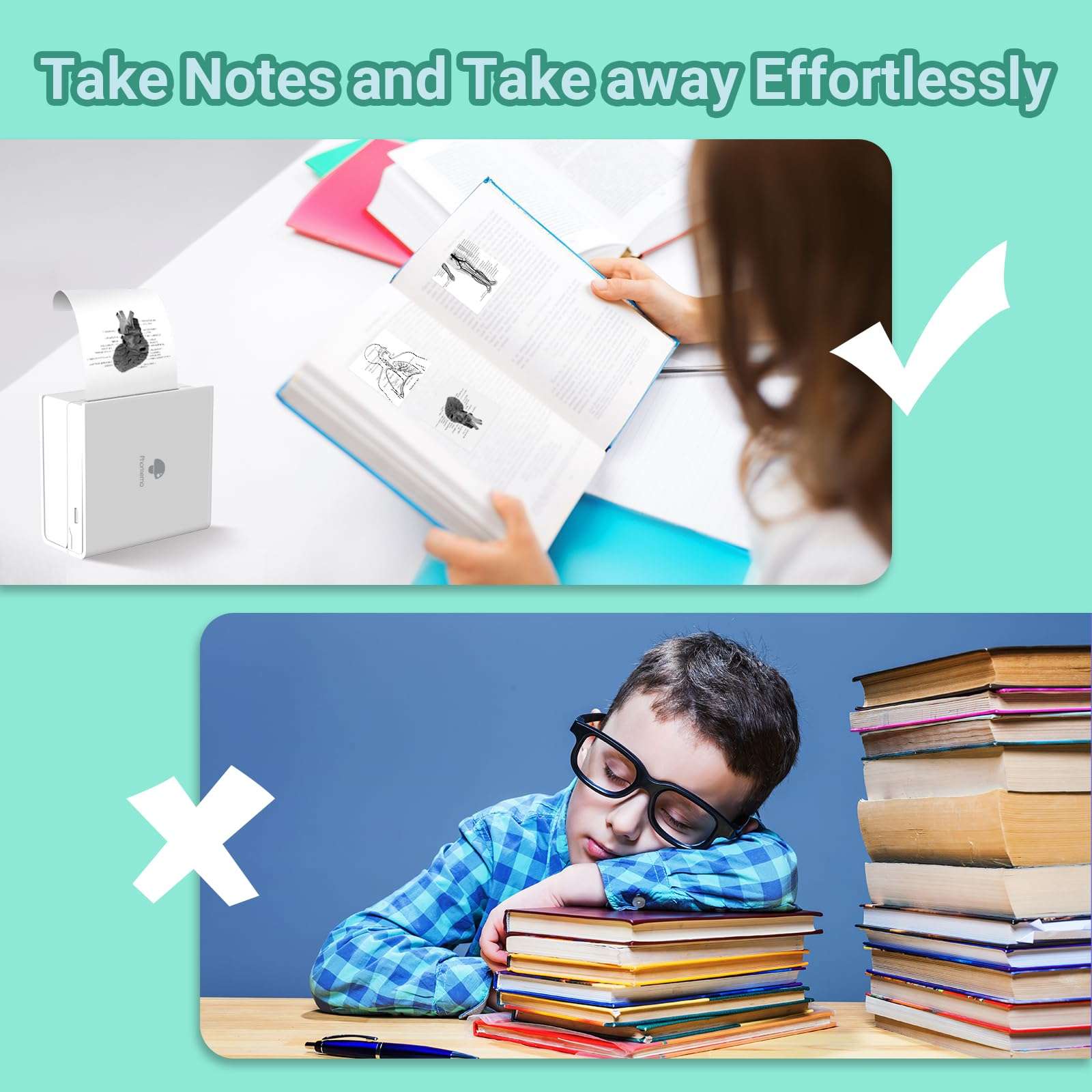 Phomemo M02 Pocket Printer - Mini Bluetooth Portable Mobile Inkless Thermal Printer Compatible with iOS + Android - for Pocket Study Notes, Photos, Work, Journal (Ice Cream Green) 6