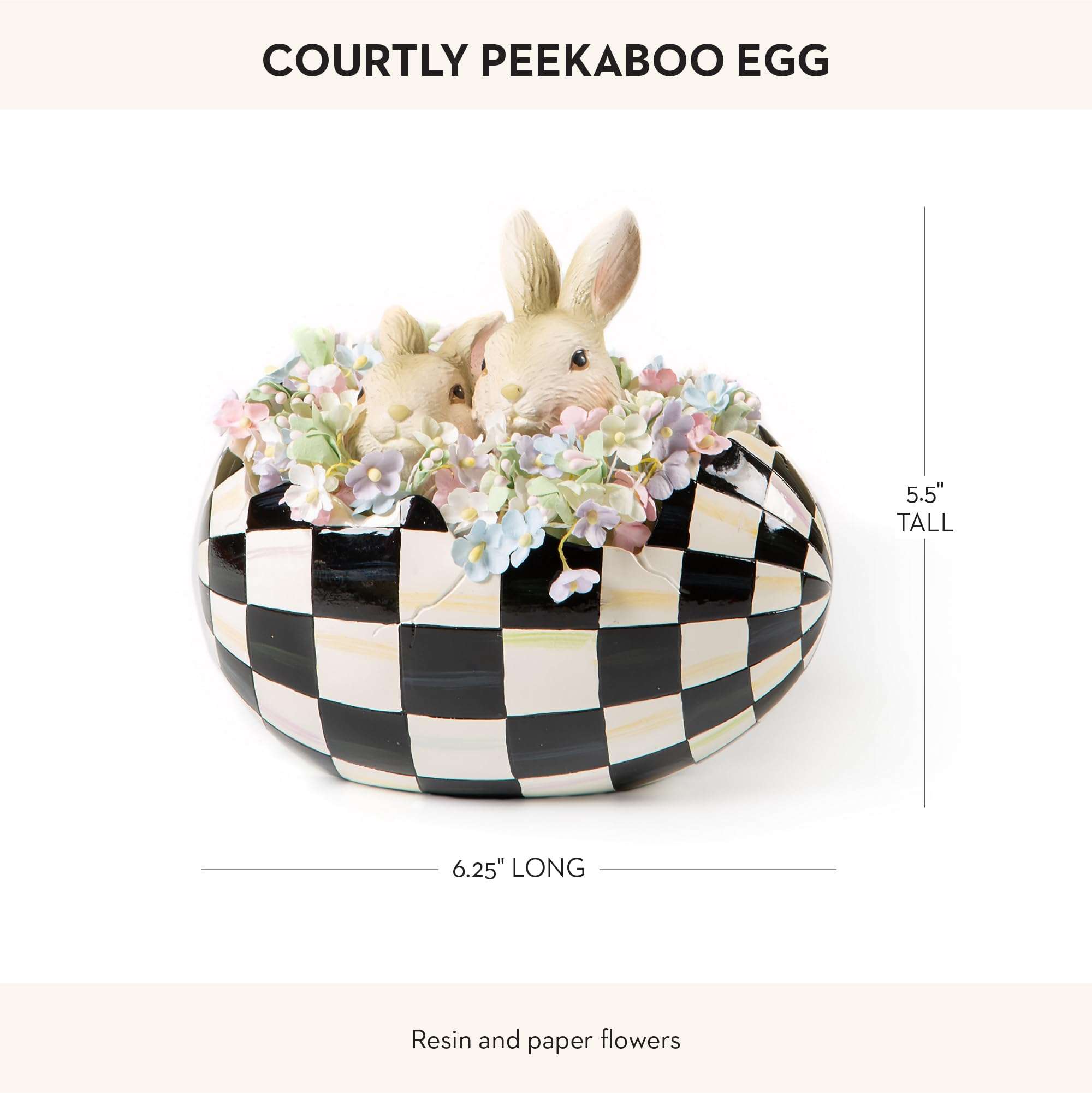 MACKENZIE-CHILDS Peekaboo Egg, Cute Easter Bunny Decor, Spring and Easter Egg Decor, Black-and-White Courtly Check 5