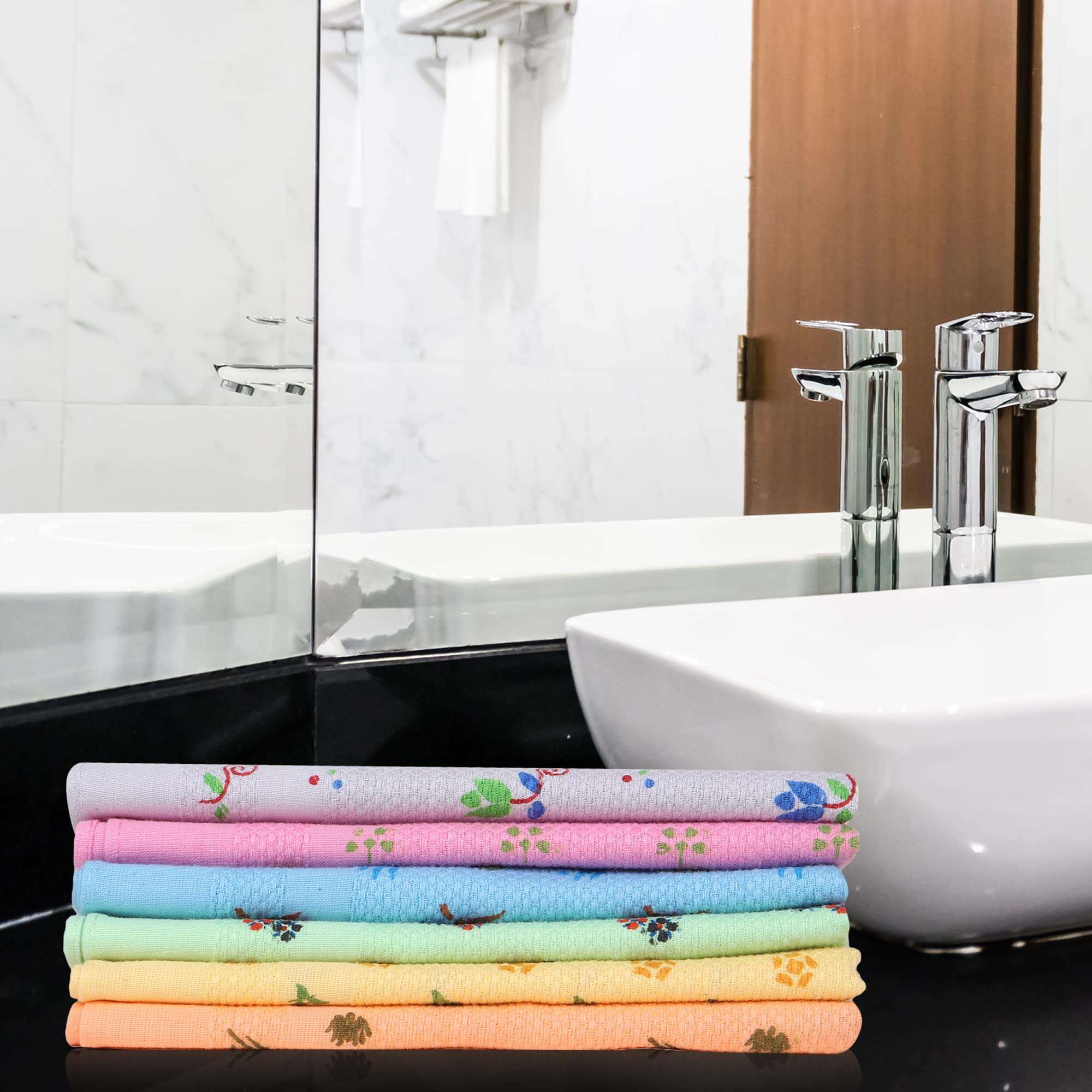 ZAHYA 6 pcs Cotton Napkin for Workout, Face, Dining | Ultra-Light Weight ~27 GMS | Colour Floral 6