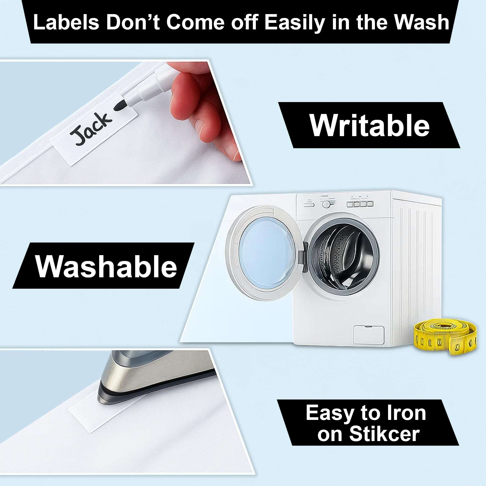 GLUN® Writeable Clothes Sticker, 108 Piece Pack, Durable Customised Clothing Labels, Stick The Label and Iron, 108 Labels 4