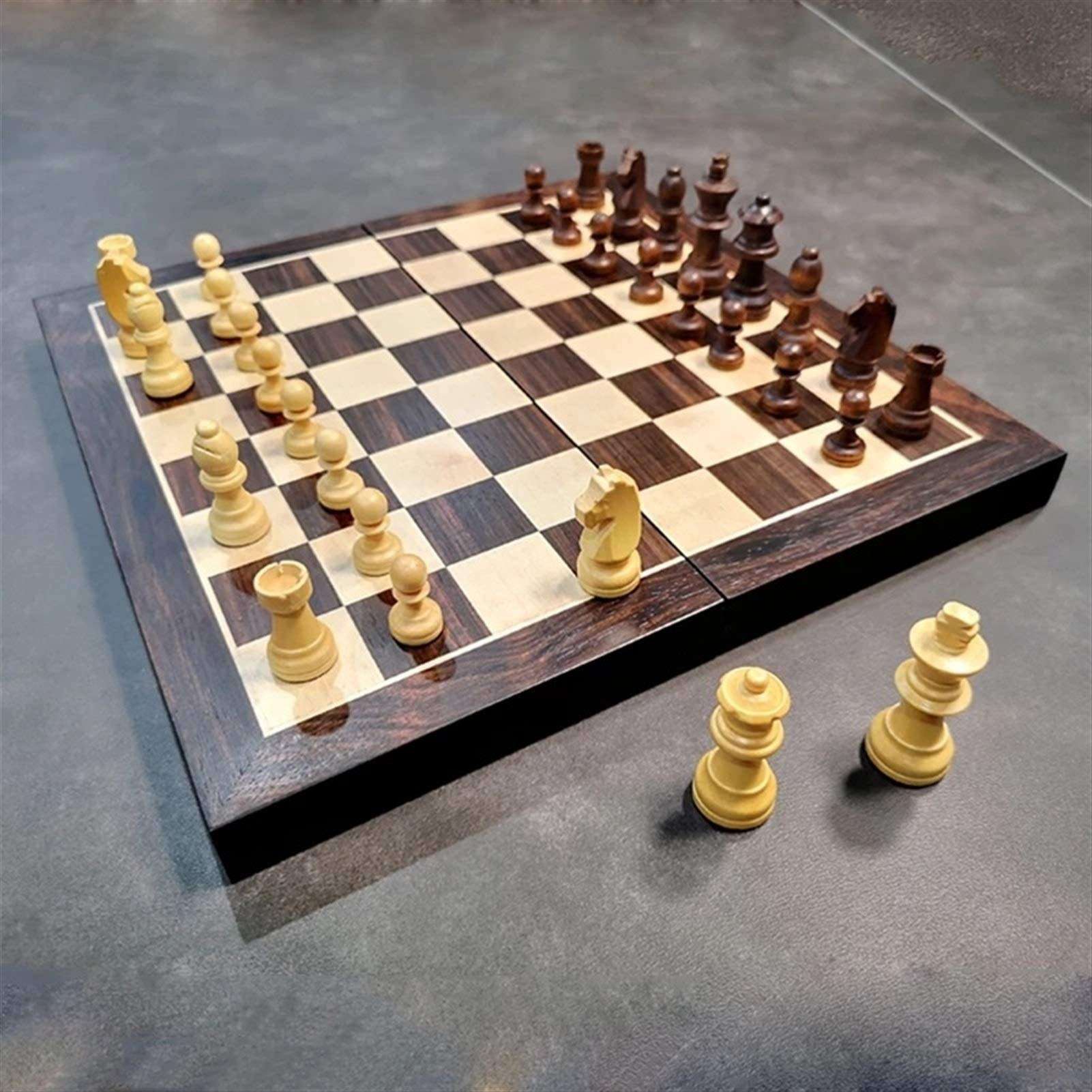 LYFASD Wooden Chess Set Beech Wood Checkers for Children Travel Folding Table Board Game Set Educational 3