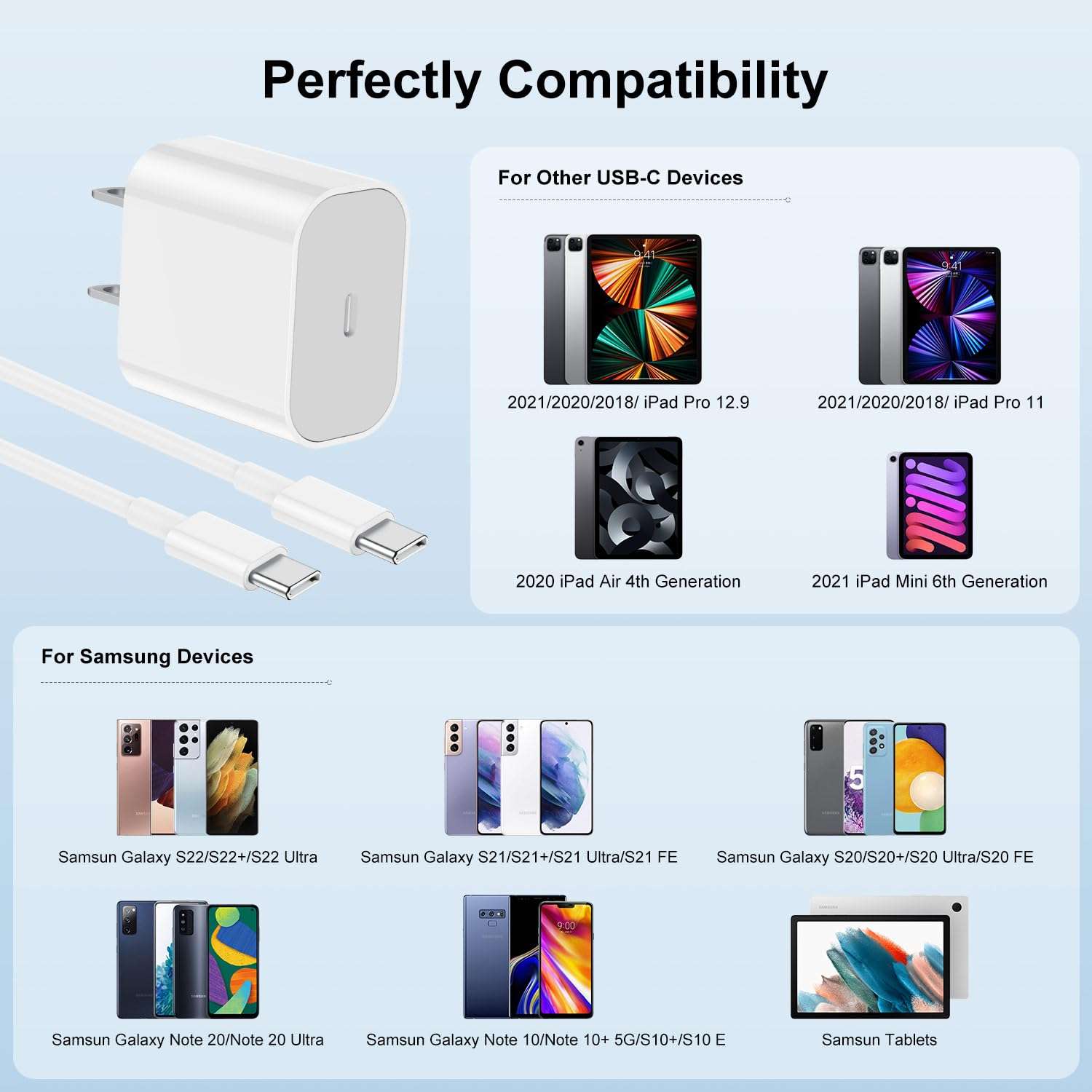 New iPhone 15 16 Chargers Fast Charging, 2Pack 20W USB C Wall Charger for iPhone 16 Pro Max with 2Pack 10FT USB C to USB C Cable Compaitble with iPhone 16/16 Plus/15/15 Pro Max/iPad Pro 5