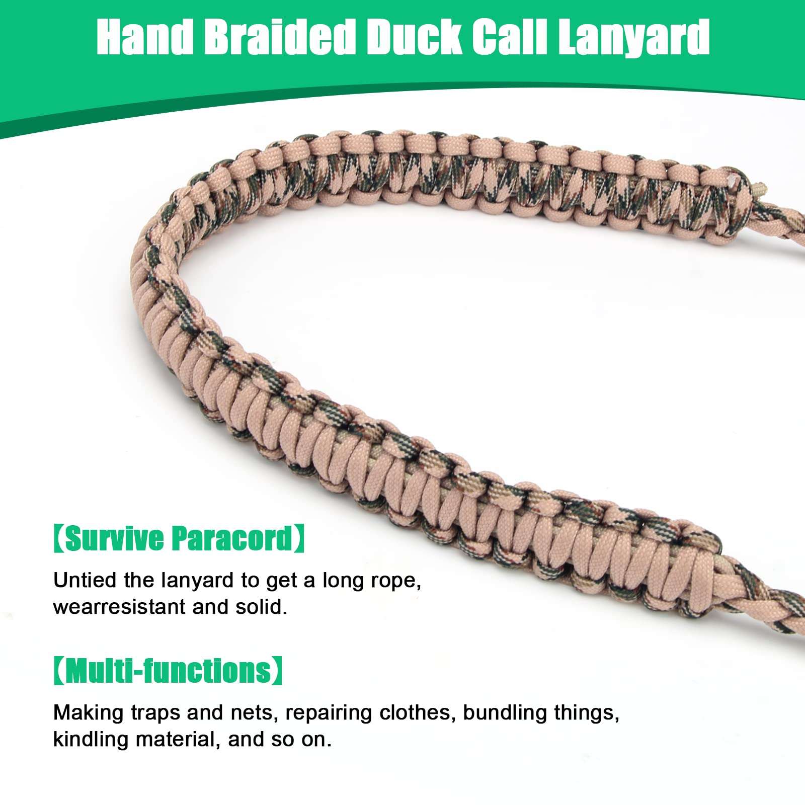 Windspeed Duck Call Lanyard, Portable Game Call Lanyard 550LB Paracord Goose Whistles Sling with Removable Drops, Hand Braided Paracord for Holding Whistles 6