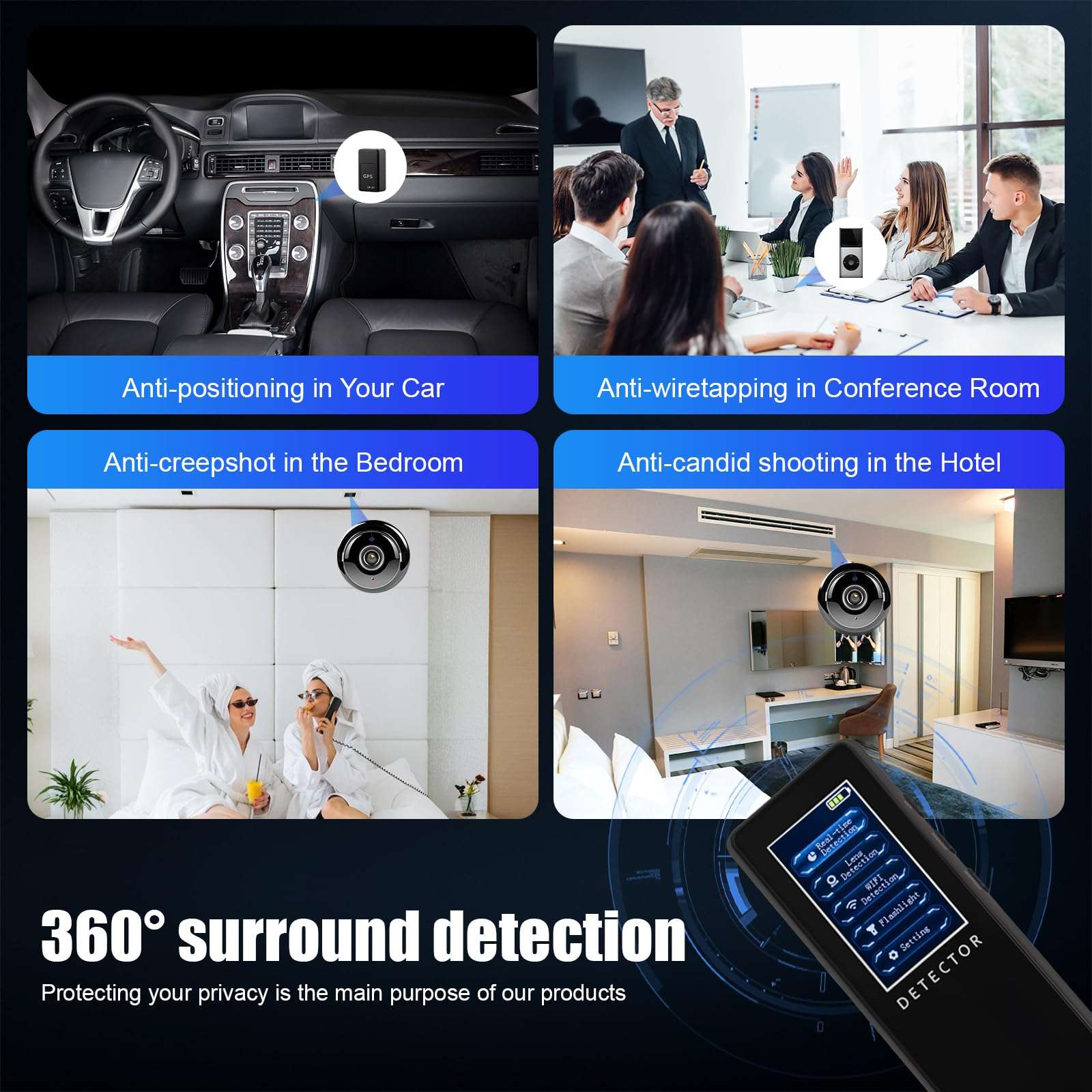 Hidden Camera detectors, Hidden Bug and Camera detectors, Bug Detector, GPS Tracker Detector, Finder Listening Devices in Travel, Car, Bathroom, Office, Hotel, Home 6