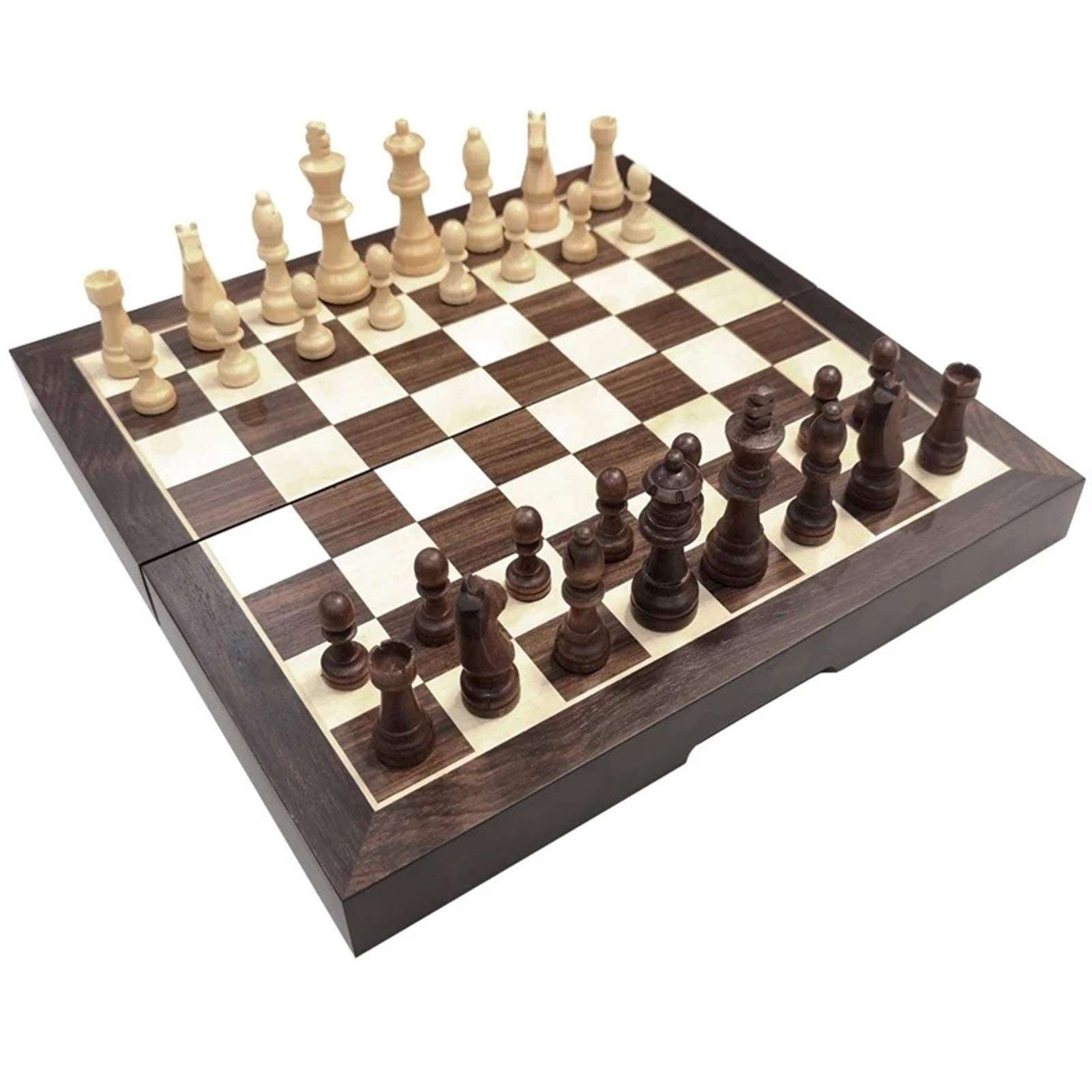 LYFASD Wooden Chess Set Beech Wood Checkers for Children Travel Folding Table Board Game Set Educational 2