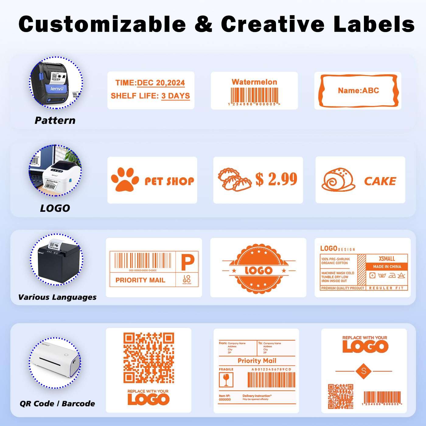 LENVII 2" x 1" Thermal Labels Sticker 2000 Sheets - 8 Roll × 250 Label,Print Orange Font Tag Paper,Water/Oil/Scratch Multipurpose Self-Adhesive Sticker for Home,Office,DIY Logo,Product/Gift Labeling 5