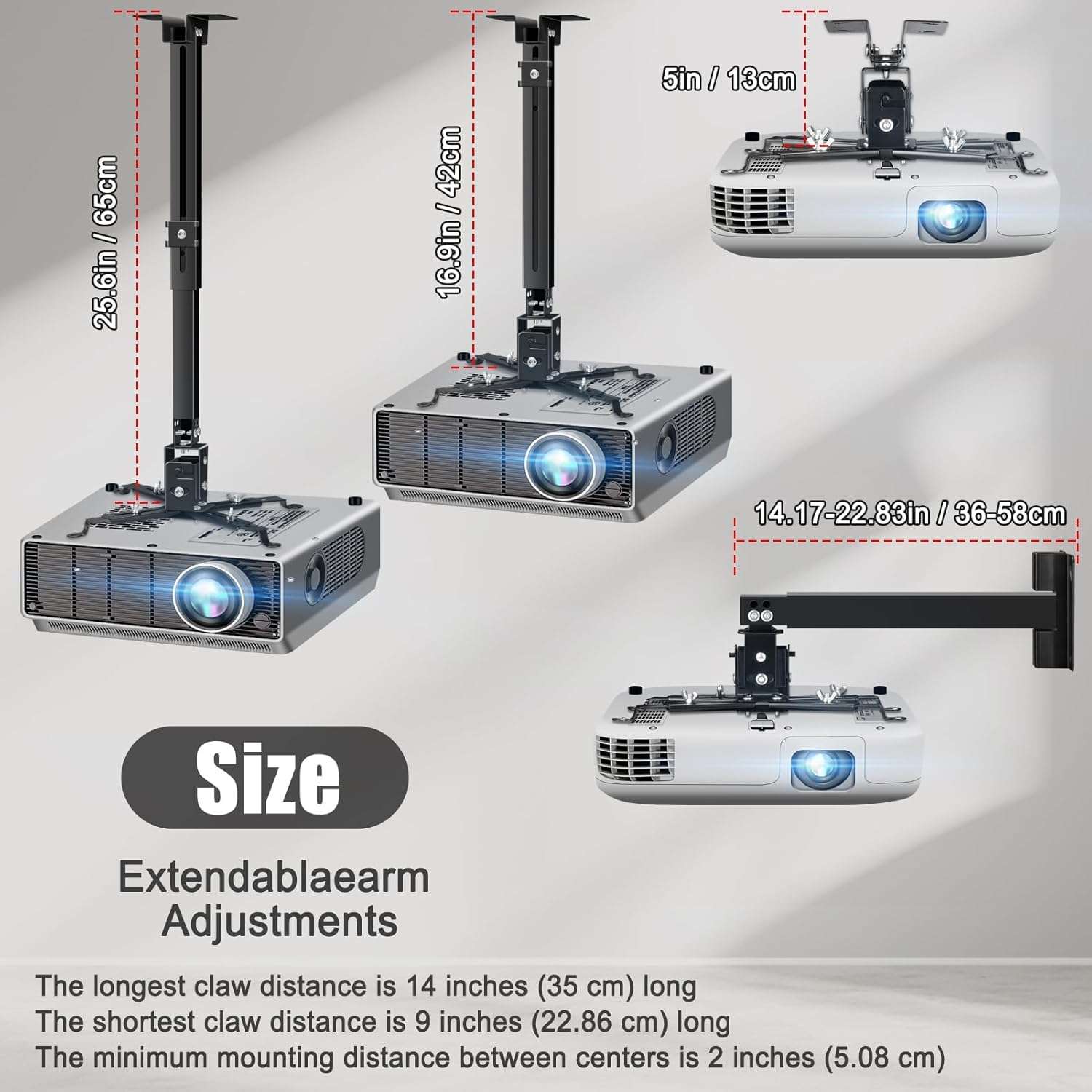 2-Be-Best Upgraded Projector Ceiling Mount Adjustable Projector Wall Mount Max Load Capacity 42 LBS / 19KG Ceiling Projector Mount Universal Black 5