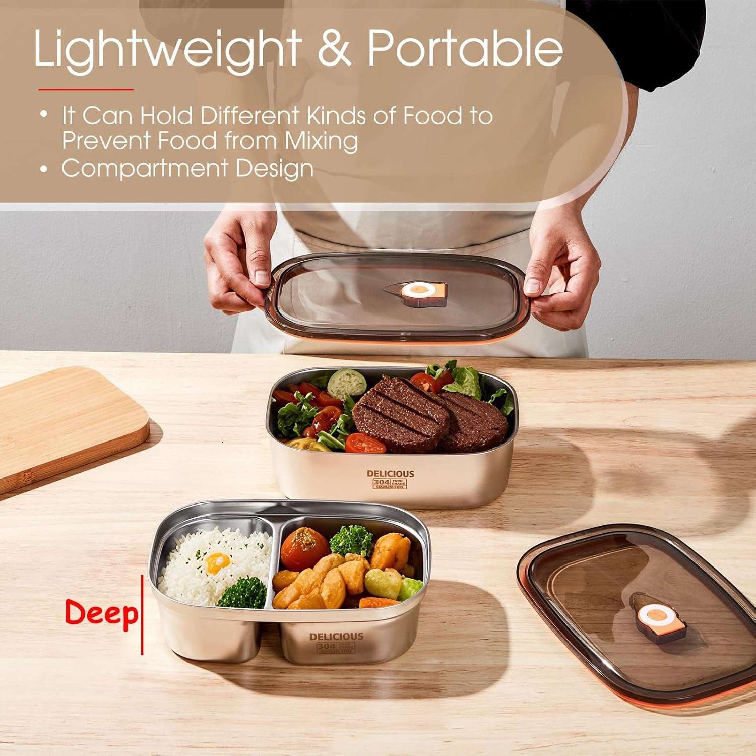 LOOKMINT Stainless Steel Bento Box Adult 2 Pack, 1.2L+1.7L Leakproof Metal Bento Box with Airtight lid, Lightweight 304 Stainless Steel Lunch box for Men/Women,Suitable for Picnic, Work, Outside 3