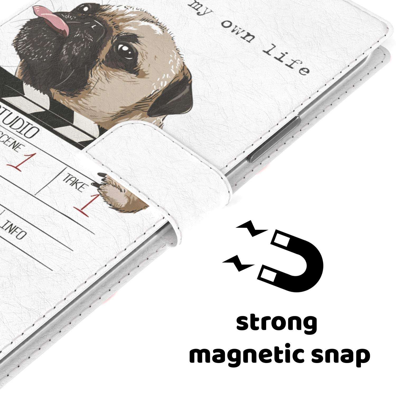 Mertak Wallet Case Compatible with iPhone 14 Pro Max 13 Mini 12 11 SE Xr Xs 8 Plus 7 6s Funny Slim Quote I Direct My Own Life Cute Lightweight Pug Folio Card Holder Magnetic Flip Protective Dog 4
