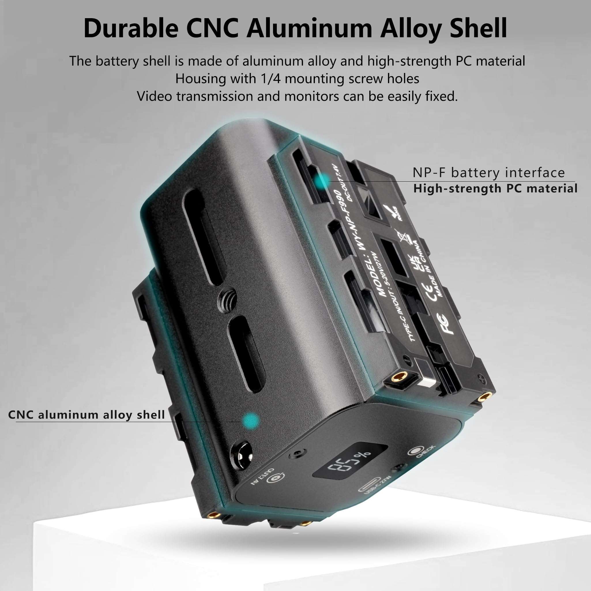 KOERTACOO Dual-Sided NP-F Battery (8700mAh), with DC 7.4V and Type-C Ports, LED Display, Replacement for Sony NP-F550/770/970 Battery, Suitable for LED Lights, Monitors, and Video Transmission. 5