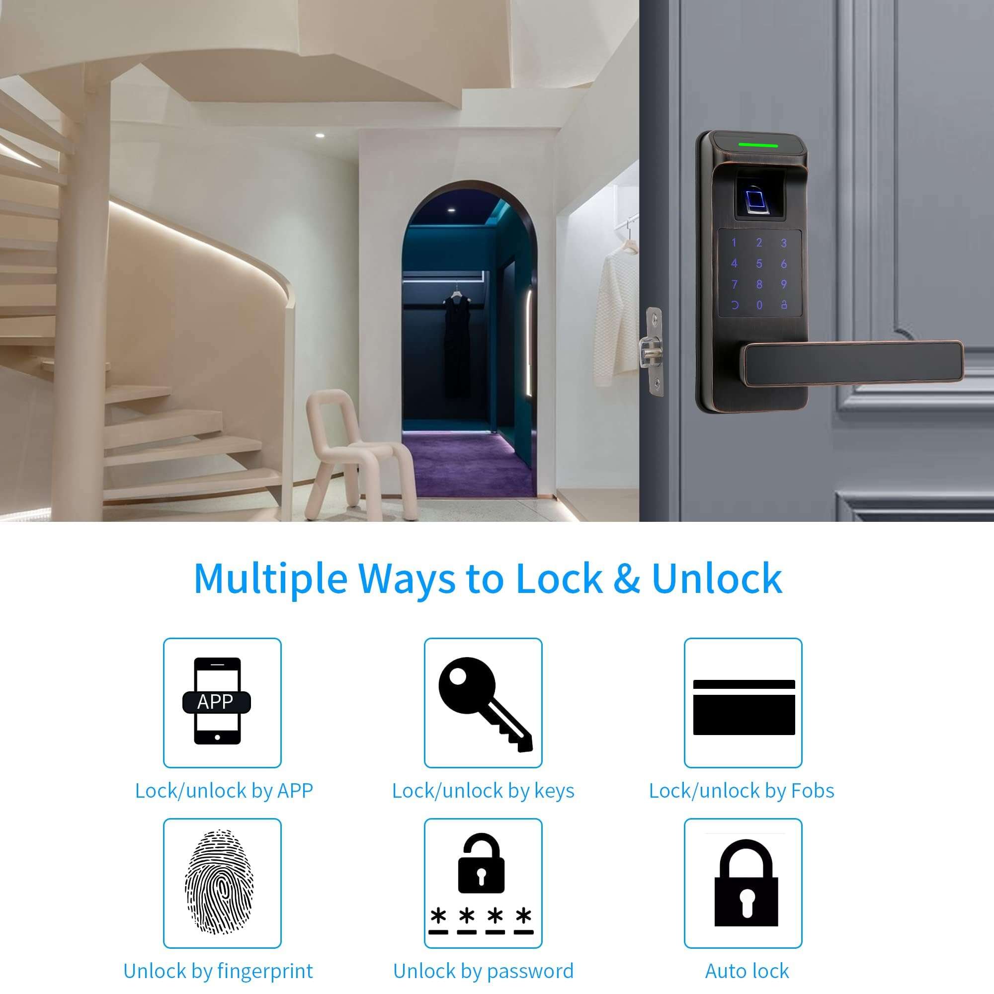 HARFO Keyless Entry Door Lock with Touchscreen OLED Display, Passcode Entry Office Home (Aged Bronze) 3