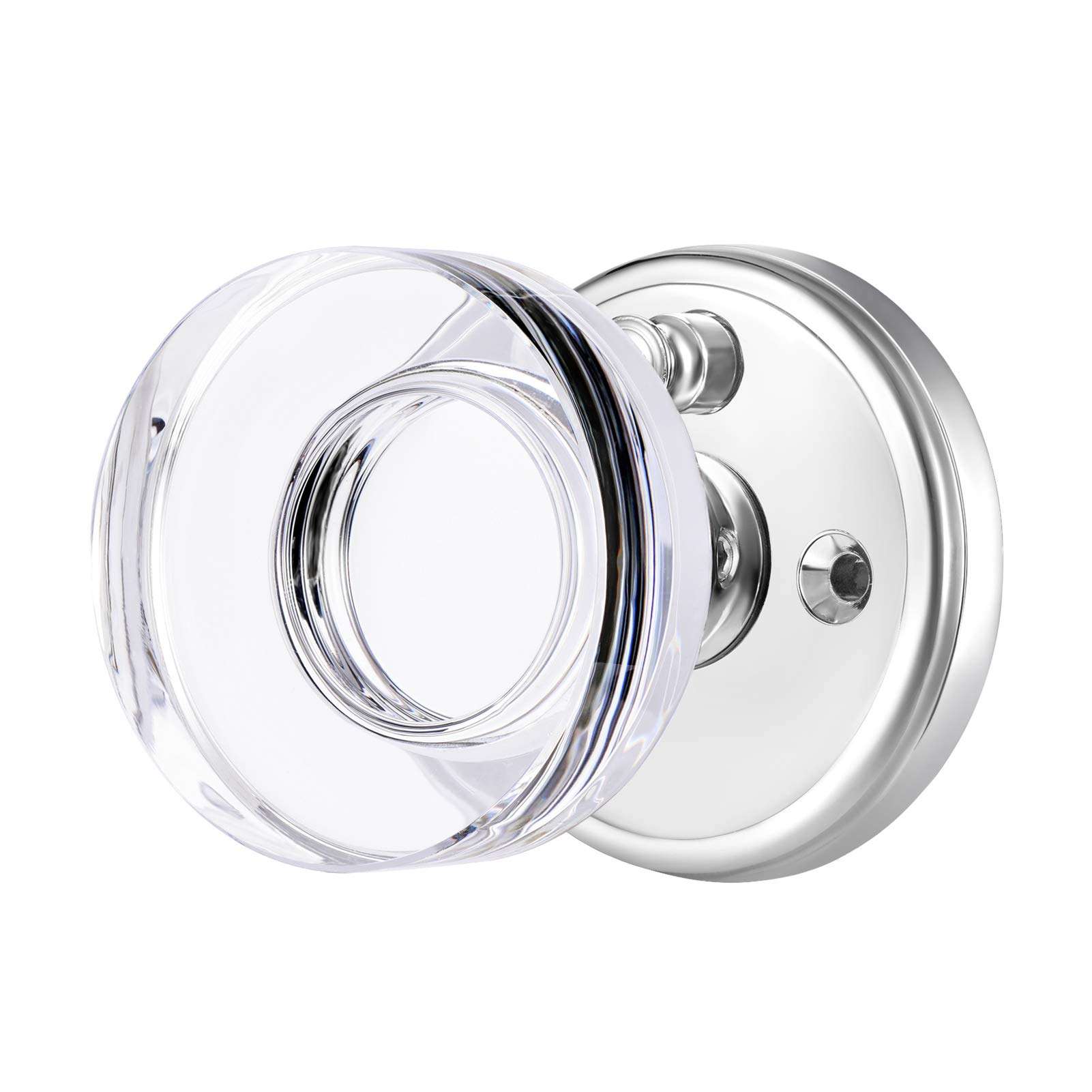 CLCTK Crystal Glass Door Knobs Interior with Lock, Privacy Bed Bath Door Knob Polished Chrome, Round Bathroom Door Knob Set, YXC-002 2