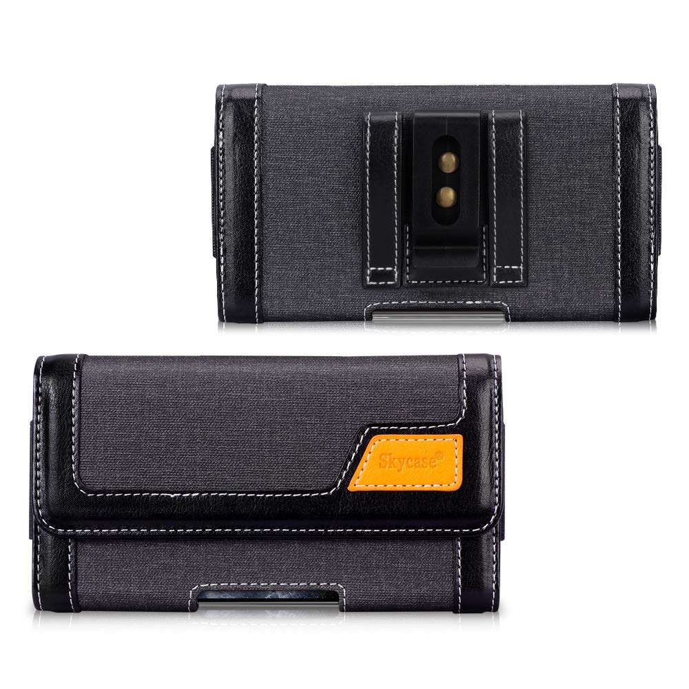 Skycase Holster Case for iPhone 11 Pro Max 6.5,Handmade PU Leather Belt Clip Pouch Wallet Phone Case for iPhone 6 6S 7 8 Galaxy S8 S6 S7 LG g6 Google Pixel 4 Pixel 3 (Fits Up to 6.5" Cellphone) Black 1