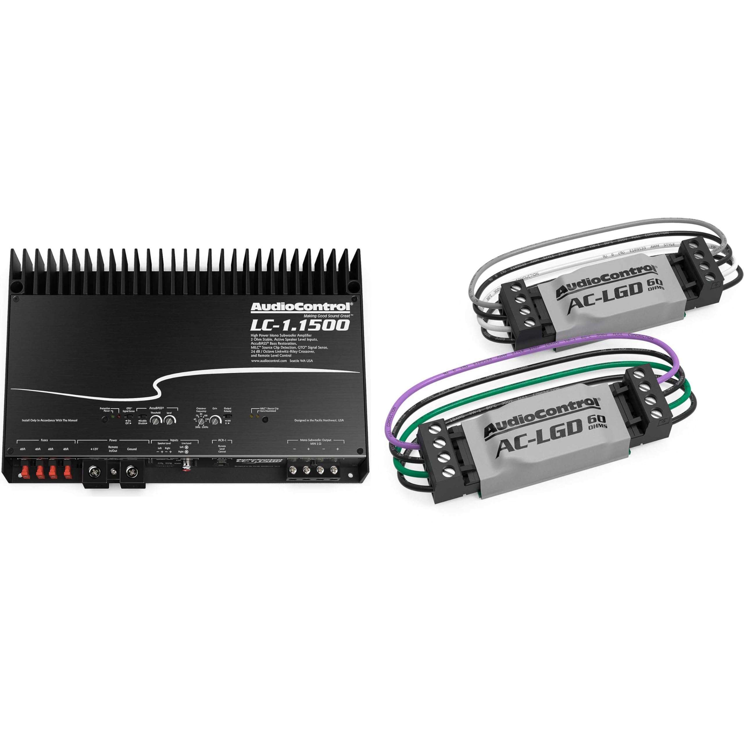 AudioControl LC-1.1500 Mono Subwoofer Amplifier with 1 Pair AudioControl AC-LGD 60 Load generating Device