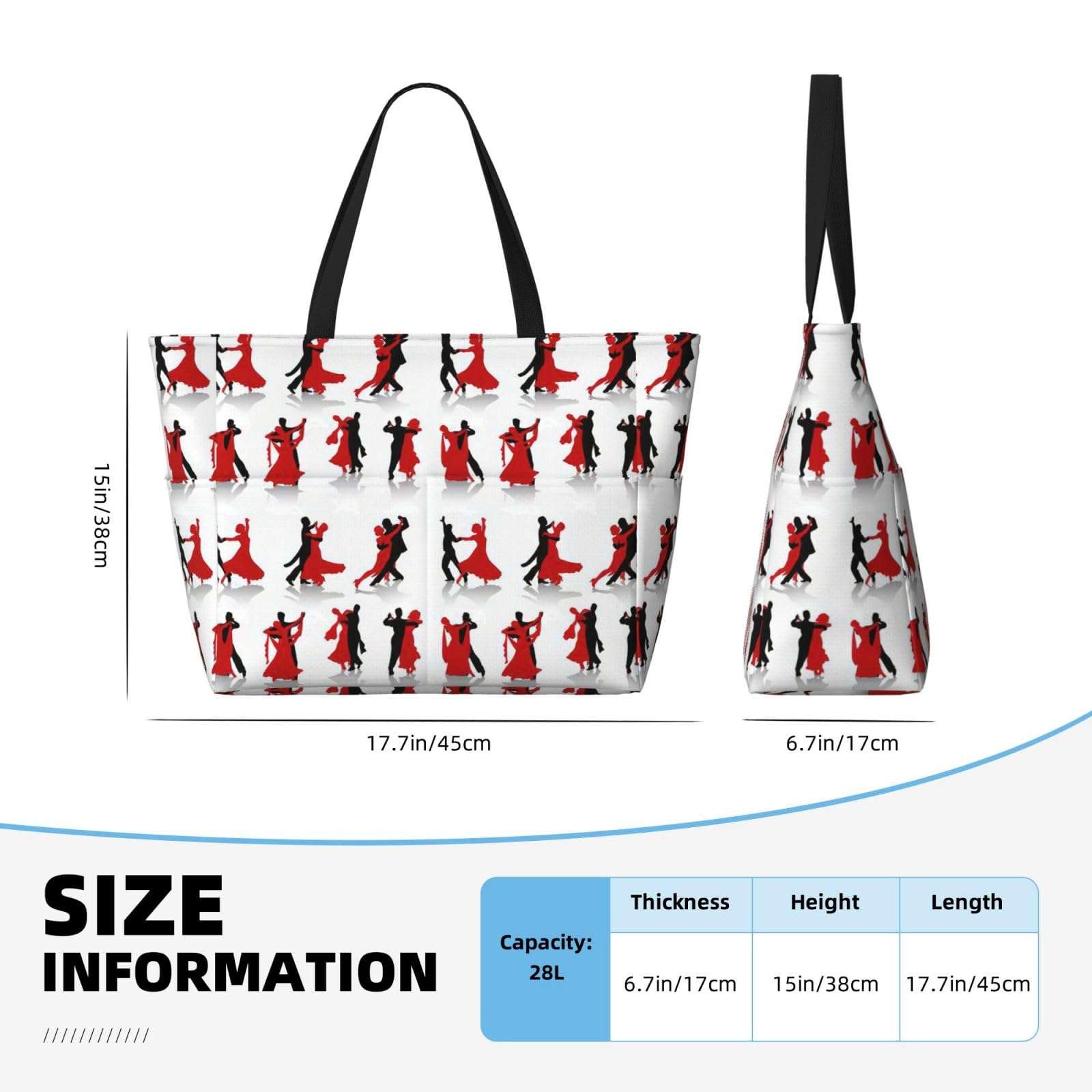 YQxwJL Ballroom Dance Print Large Tote Bag For Women, Travel Shoulder Bag Handle Handbag For Gym, Work, Travel 4
