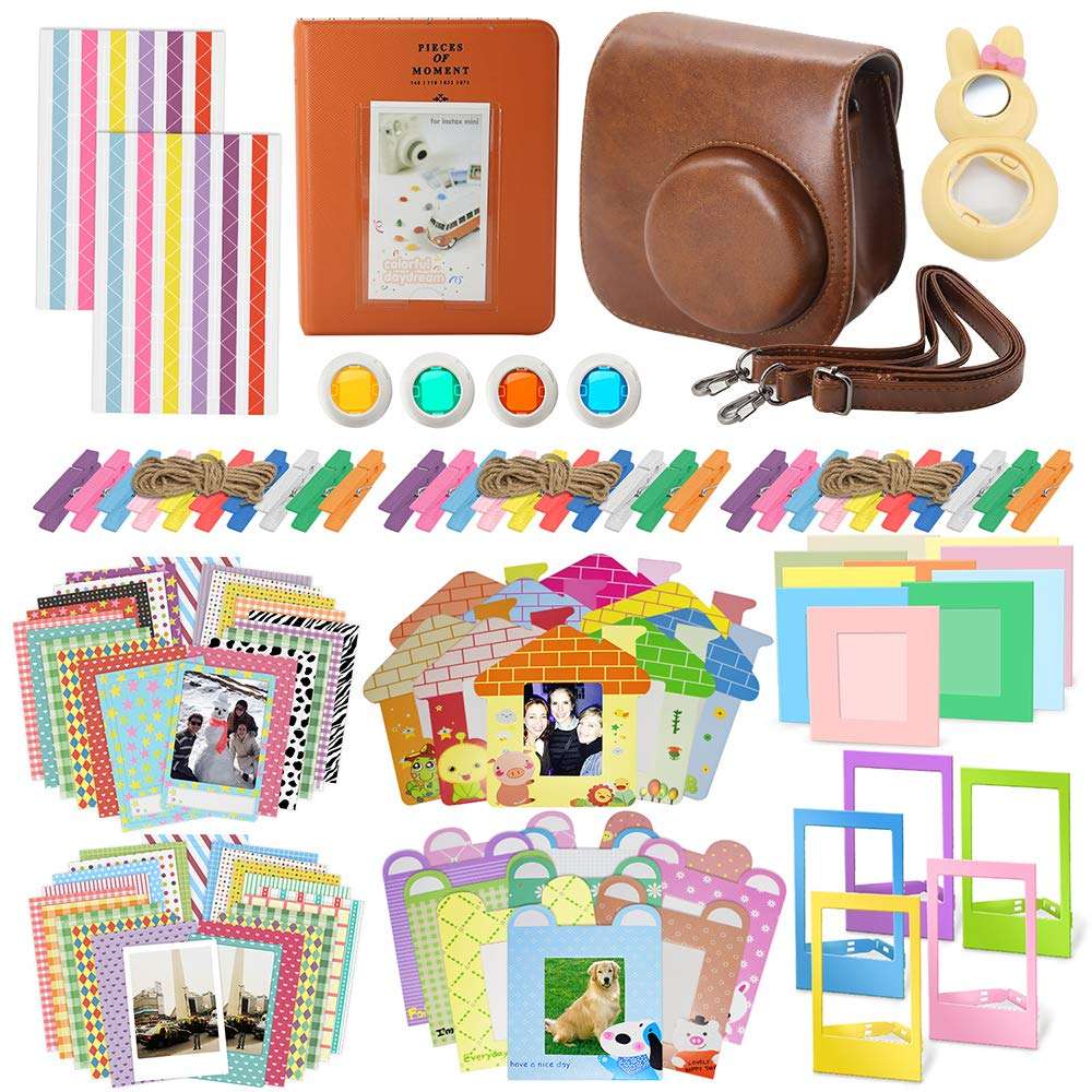 Xpix Accessory Kit for Fujifilm Instax Mini 8, 8+ 9 Includes, (Black) Case, Album, Selfie Mirror, Colored Close up Lenses, 40 Film Frames, Complete Bundle 1