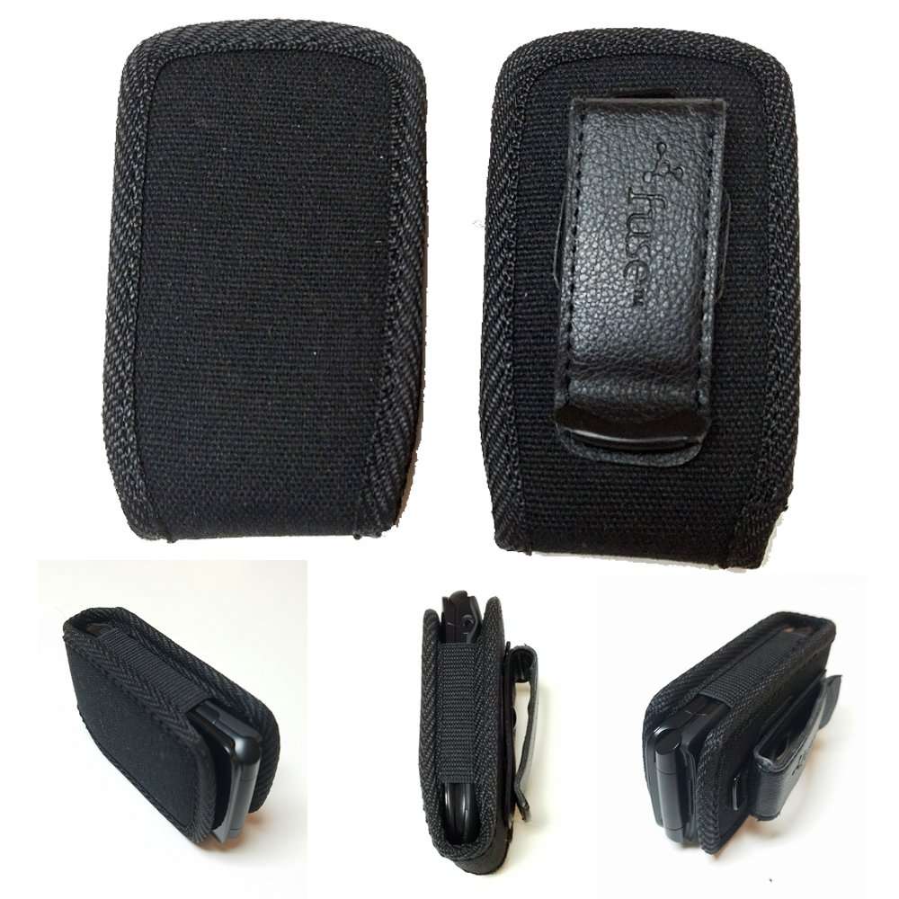 Open Top Rugged Canvas Cell Phone Case with Rotatable Clip for Motorola Barrage v860.