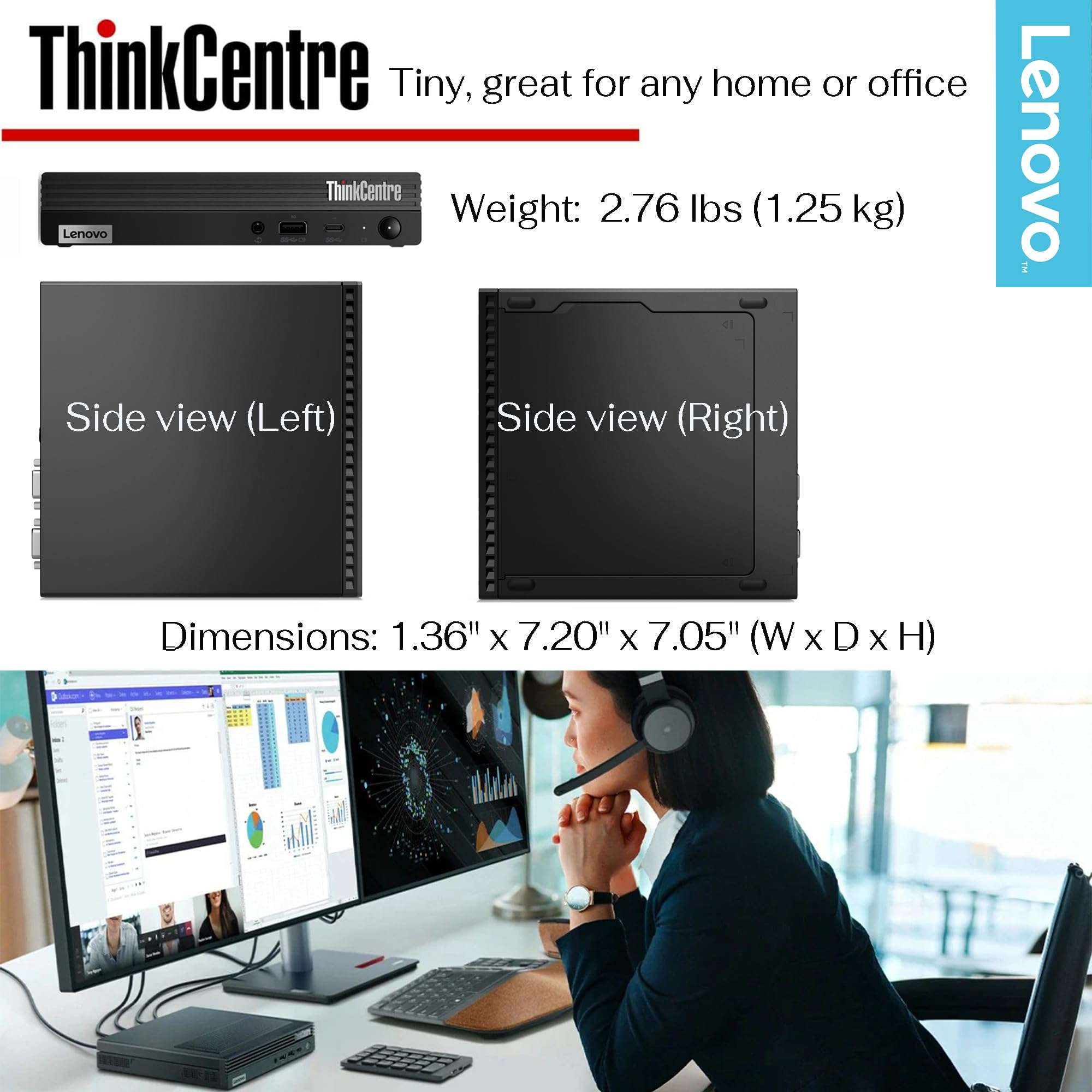 Lenovo ThinkCentre Mini Computer, 16GB RAM & 512GB SSD, AMD CPU, Dual-Display Support, Wi-Fi, Bluetooth, USB Ports, Ethernet Port, w/o Keyboard&Mouse, Windows 11 Pro, for Business&Home 6