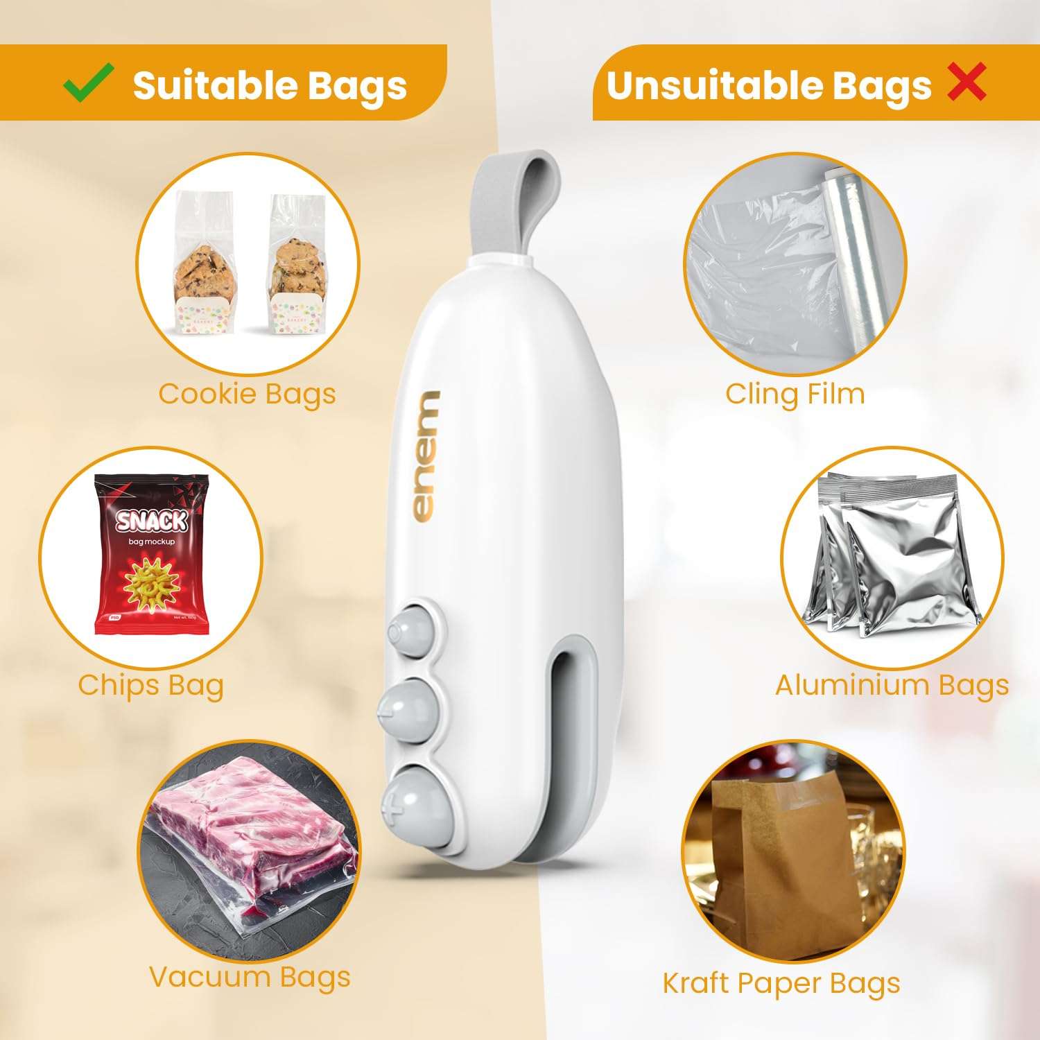 Enem Mini Sealing Machine for Food Packets, Full Customer Support from Enem, Portable Mini Sealing Machine, Packet Sealer Machine, for Food, Snacks, Chips, Fresh Storage 6