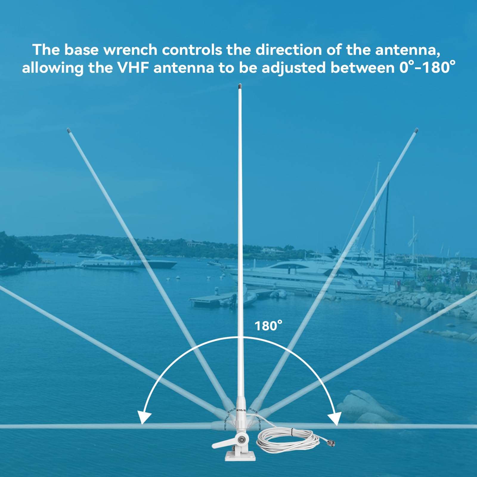 Retevis MA06 VHF Marine Antenna, 3.5dBi Fiberglass Waterproof Boat Antenna, 23 Ft/7 m RG-58 Coaxial Cable with PL-259 Connector Ratchet Mount, for Retevis RA27 RM20 VHF Marine Radio, 43.3Inch (1 Pack) 5