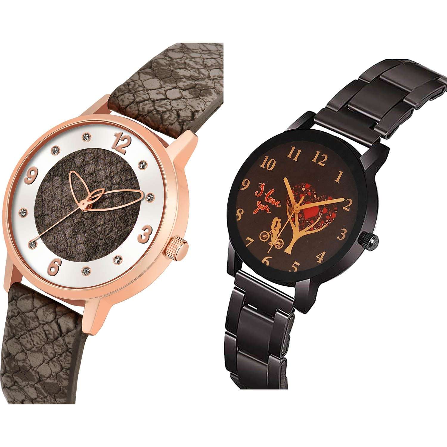 NEUTRON Party Wedding Simple Casual and I Love You Chain Analog Grey and Black Color Dial Girls Watch - GM365-GCPL17 (Pack of 2) 4