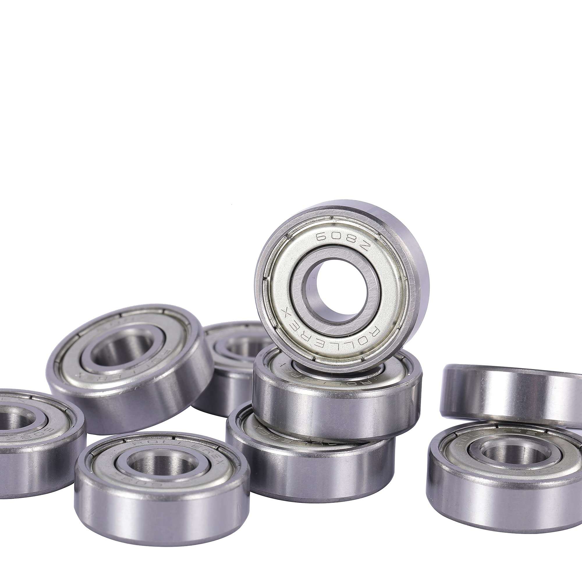 Rollerex 20-Pack, 608ZZ ABEC-5 Wheel Bearings (for Any Products Using Roller Skate Wheels) (Chrome Steel) - for Inline, Roller Blade, Rollerskate, Skateboard, RipStik & More 5