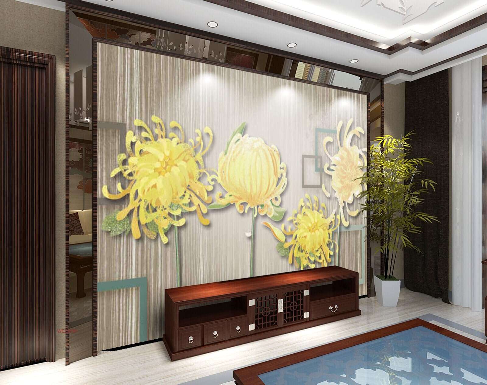 Wall26 - WEZ2091 Long Beautiful Squares Square Flowers Bloom Stemmed HD 3D Wall Sticker[8 ft x 6 ft] / [244 cm x 183 cm] 5