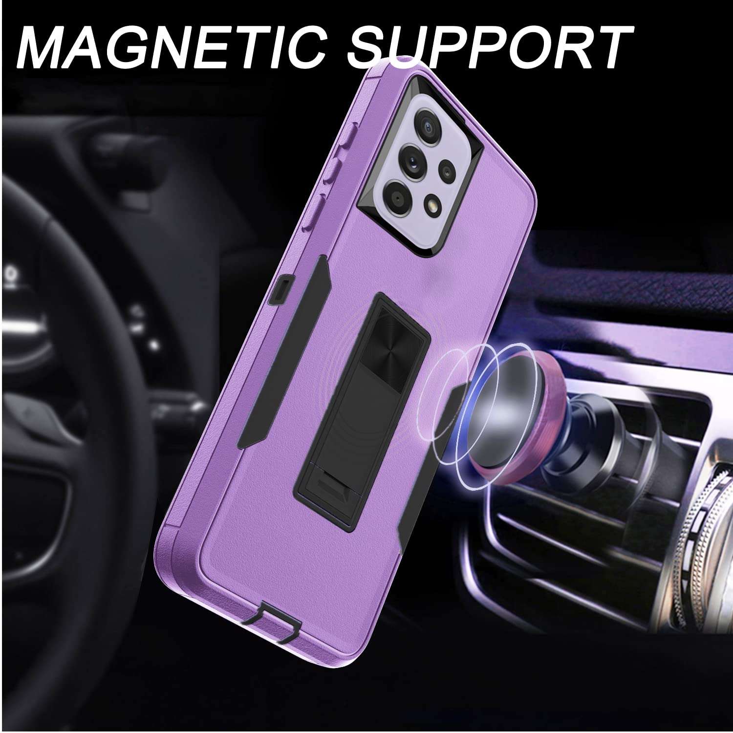 Compatible with Samsung Galaxy A53 5G Case,Samsung A53 Phone Case,Built Magnetic Kickstand,Military Heavy Duty Shockproof Dual Layers Bumper Protective Covers,for Galaxy A53 Cover Case Purple 4