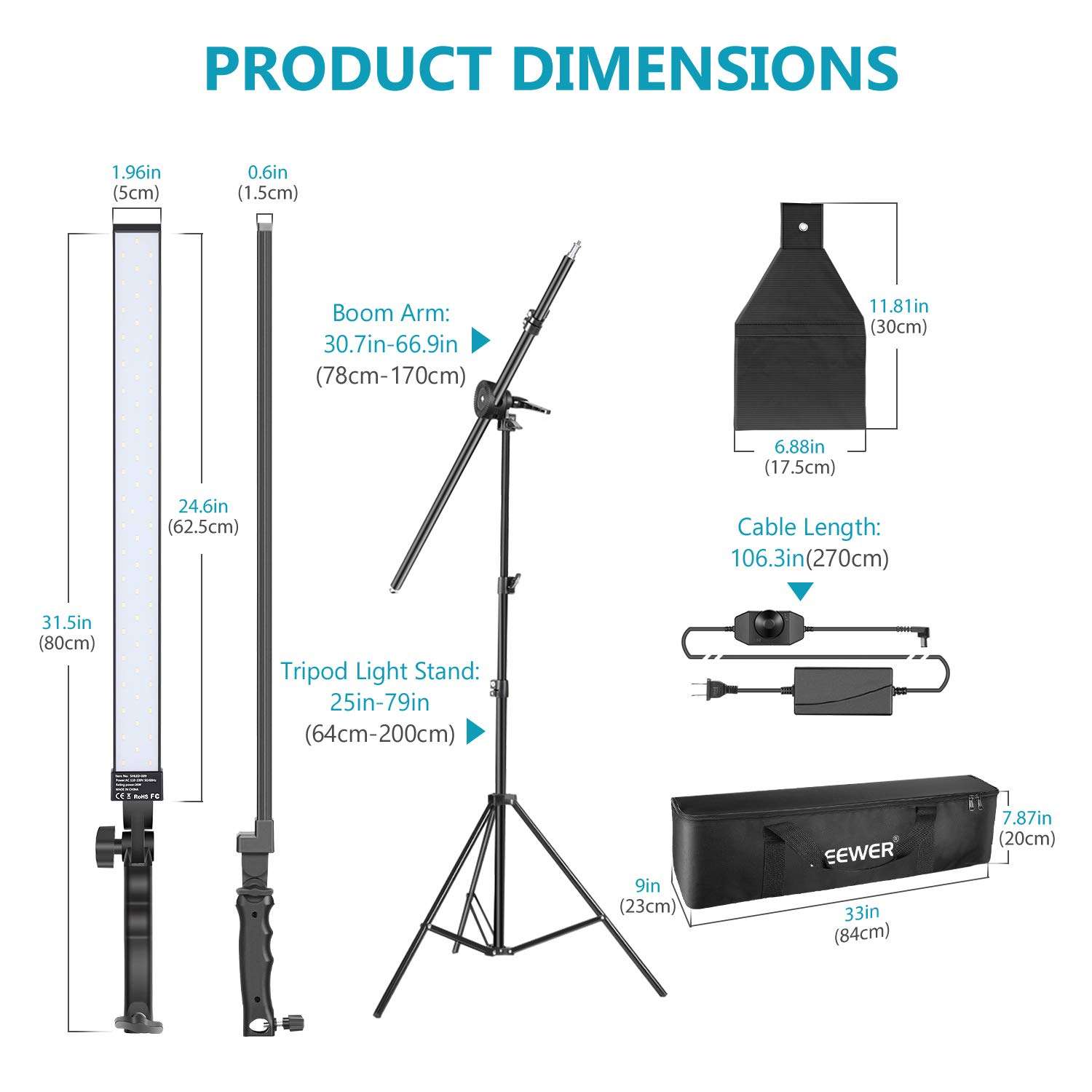 Neewer 3-Pack 60 LED Video Lighting Kit with Adjustable Brightness, 2.24 Meters Light Stand 5