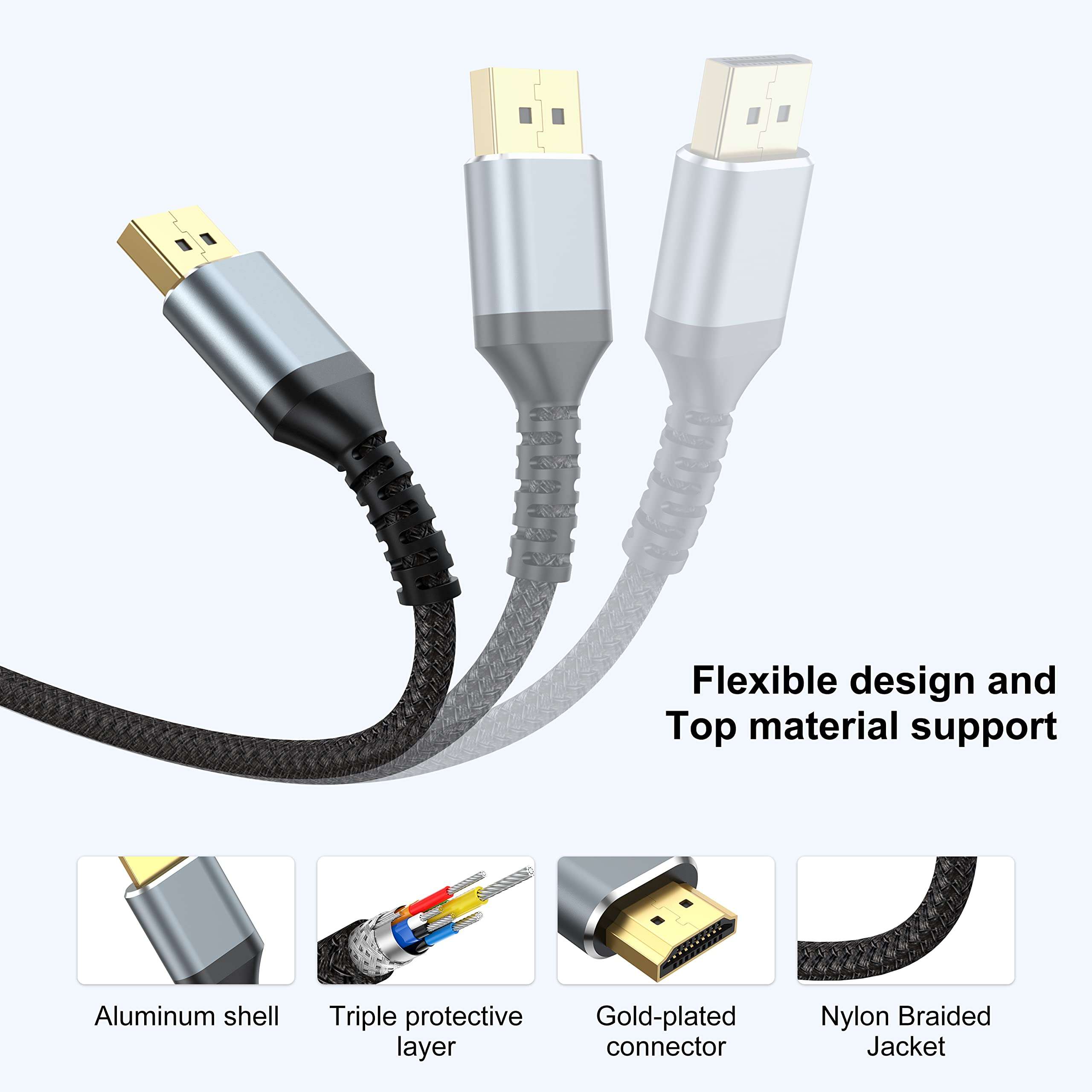 UKYEE 4K DisplayPort to HDMI Cable 6ft 2-Pack, Display Port DP to HDMI Cord 6 feet 3840 X 2160P Male to Male for for Labtop PCs to HDTV, Monitor, Projector with HDMI Port- Gray 4