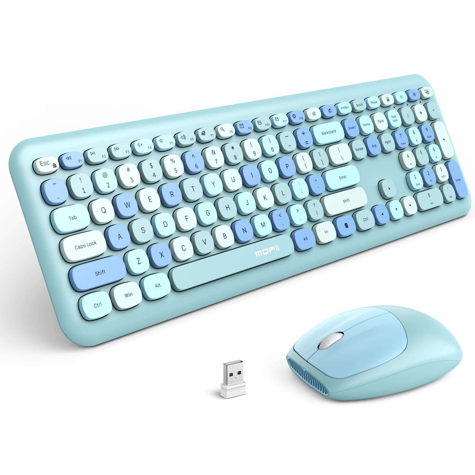 MOFii Wireless Keyboard and Mouse Combo, 2.4G Slim Full-Sized Ergonomic Keyboard Mouse for PC Desktop Laptops Windows (Blue Colorful) 1