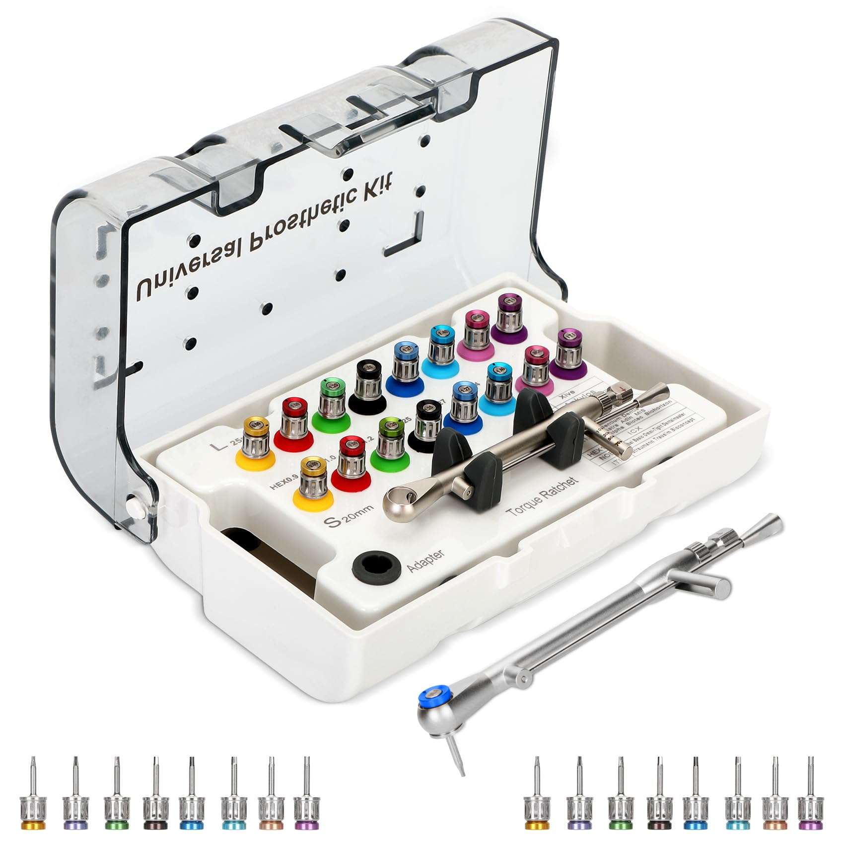 Dental Implant Torque Wrench Set Universal Prosthetic Kit Dental Implant Kit with Torque Adjustable Ratchet Screwdrivers 16pcs, Fully Autoclavable,10-70Ncm, Secure/Disassemble Implant Restorations 1