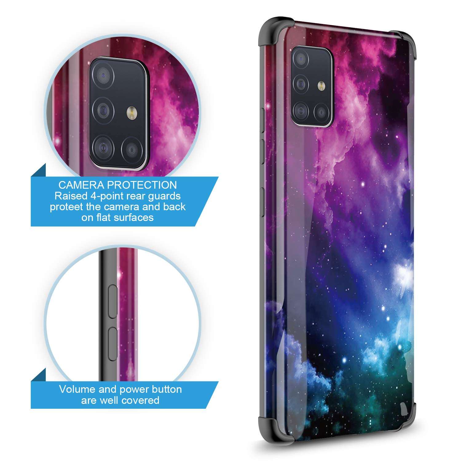 GORGCASE for Samsung Galaxy A51 5G CASE (NOT FIT A 51 4G) with Tempered Glass Screen Protector Scratch Resistant Shockproof Anti-Drop TPU Airbag Bumper Protective Cover Girls Women Star Galaxy 3