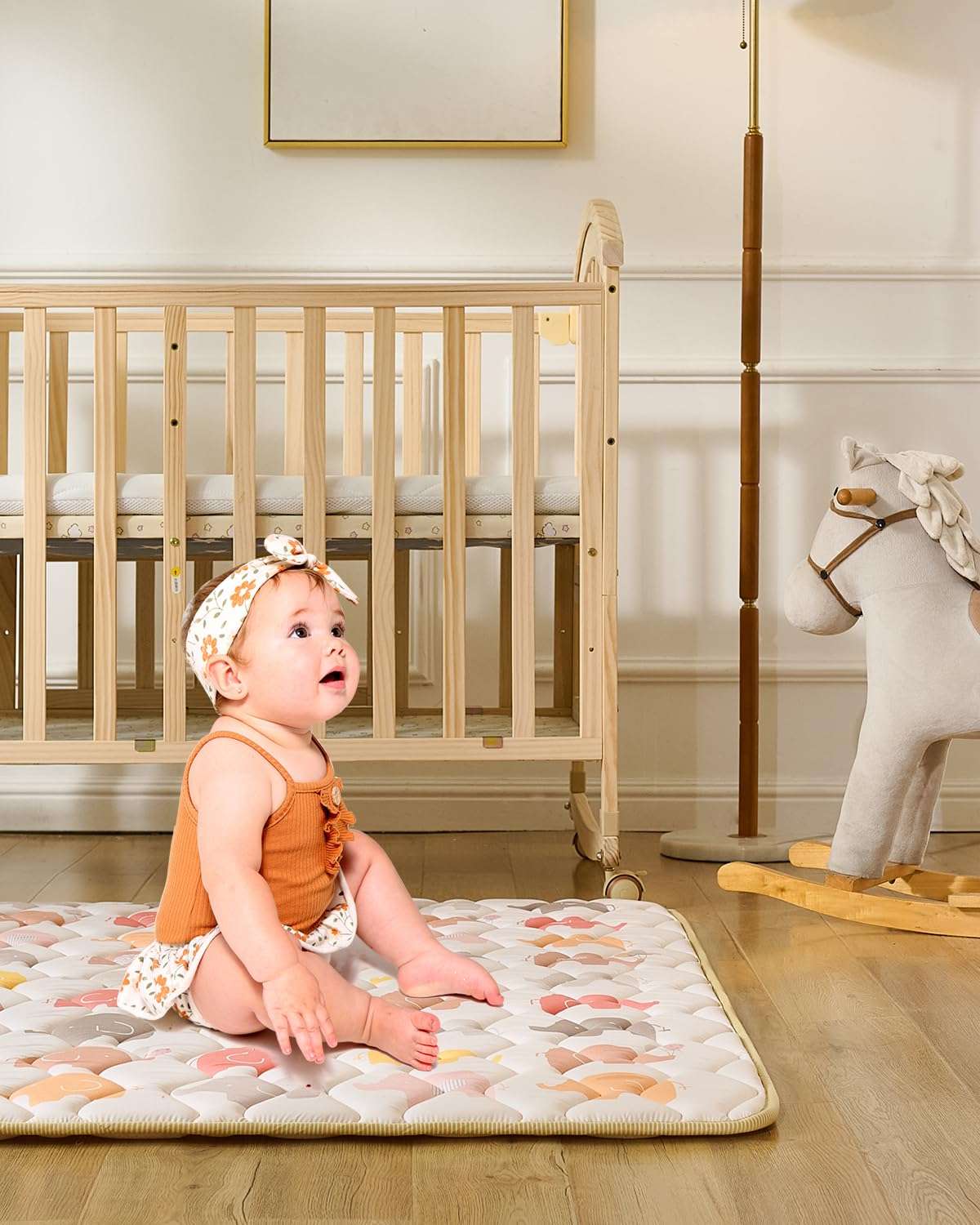 PINNKKU Baby Play Mat, 50x50 Playpen Mat, Thick & Soft Padded Play Mat for Baby and Toddlers, Foldable and Machine Washable Kids Play Mat for Floor Play, Crawling & Tummy Time, Boho Elephant 5
