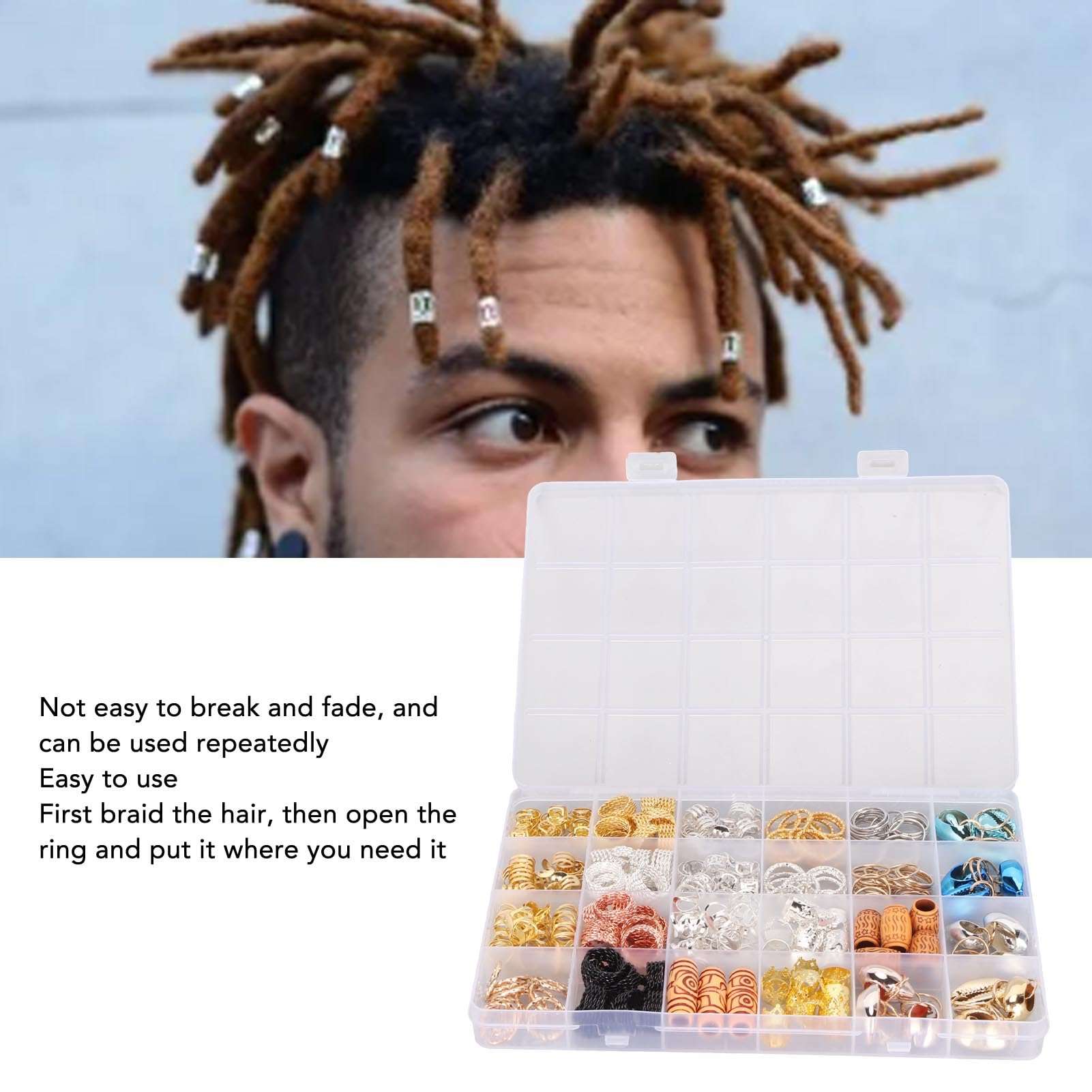 258PCS Dreadlocks Beads Hair Jewelry for Braids, African Style Vintage Hair Charms, Hair Dreadlock Clips with Spring Hair Cuffs, Hair Beads for Braids, Wooden Look Braid for Dreadlock Accessories 4