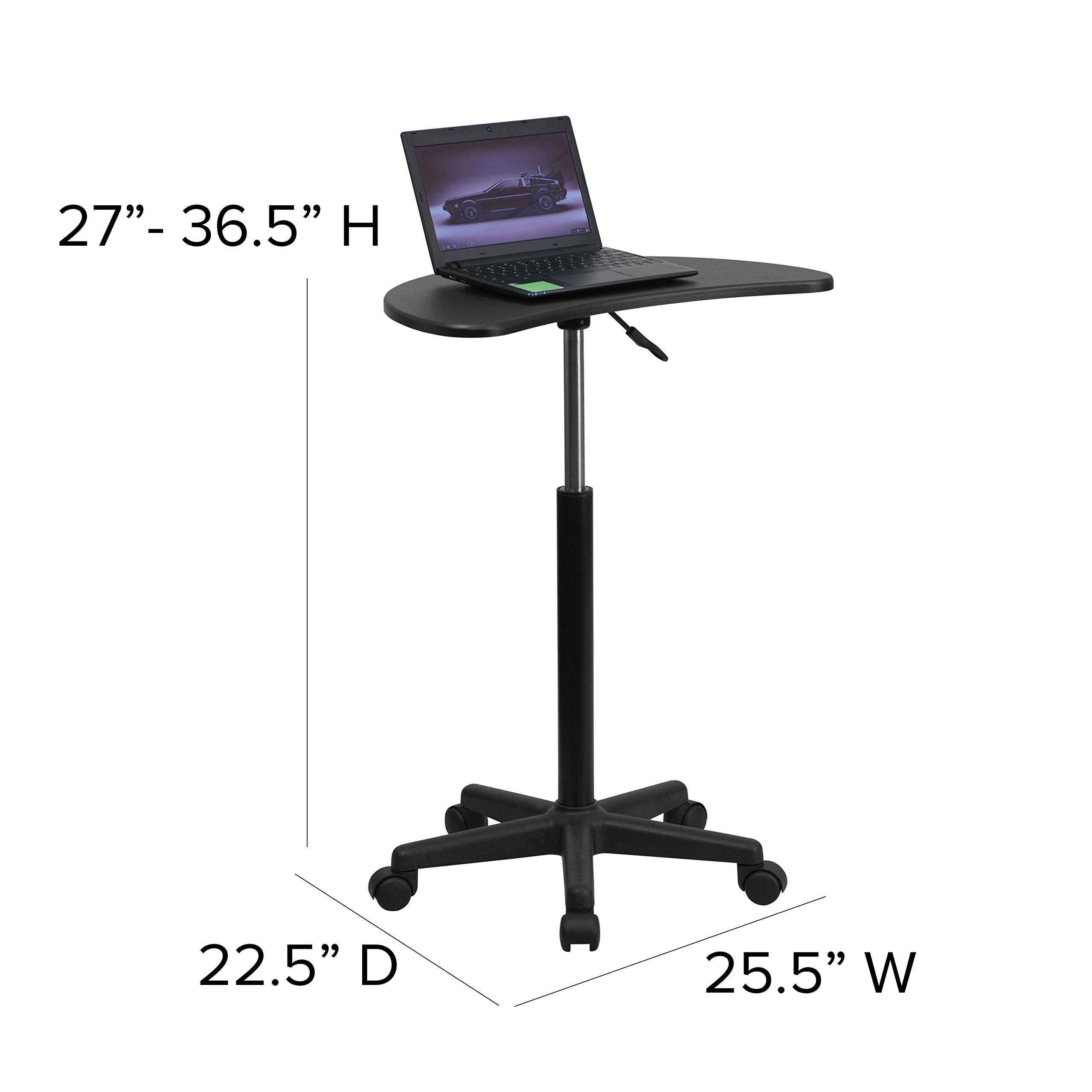 Flash Furniture Eve Sit to Stand Mobile Laptop Desk/Speaker's Lectern with Wheels, Modern Height-Adjustable Portable Standing Computer Desk, Black 3