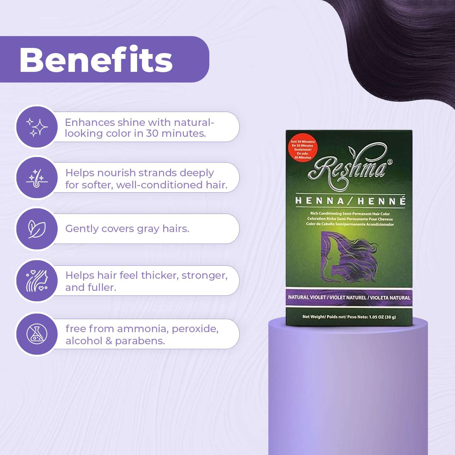 Reshma Beauty 30 Minute Henna Hair Color Infused with Natural Henna, For Soft Shiny Hair Henna Hair Color/Dye, 100% Gray Coverage, Semi-Permanent Ayurveda Hair Product, 12.6 oz, Pack of 12 (Violet) 6