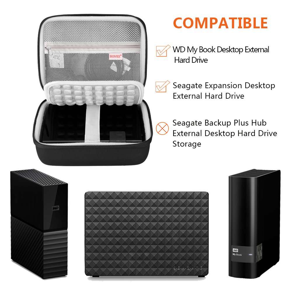 BOVKE Hard Drive Case for WD Elements My Book Seagate Expansion Desktop External Hard Drive HDD 6TB 8TB 10TB 12TB 14TB 16TB 18TB, 3.5 Inch Portable Desktop HDD Carrying Case, Black 2