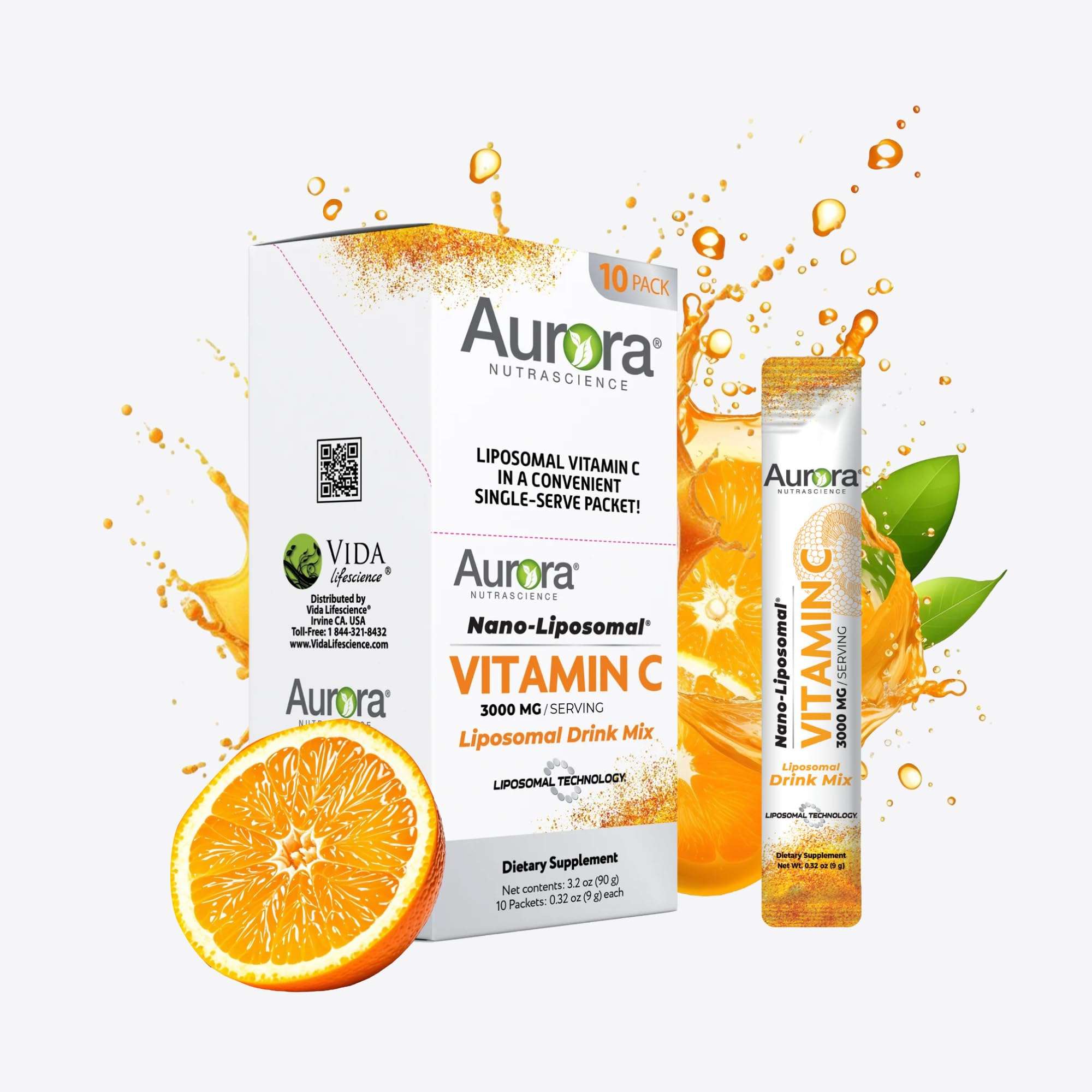 Aurora Nutrascience, Nano-Liposomal Vitamin C, Immune Support Vitamin Drink Mix, High Strength 3,000 mg Per Serving, 10 Single Serve Packets 1