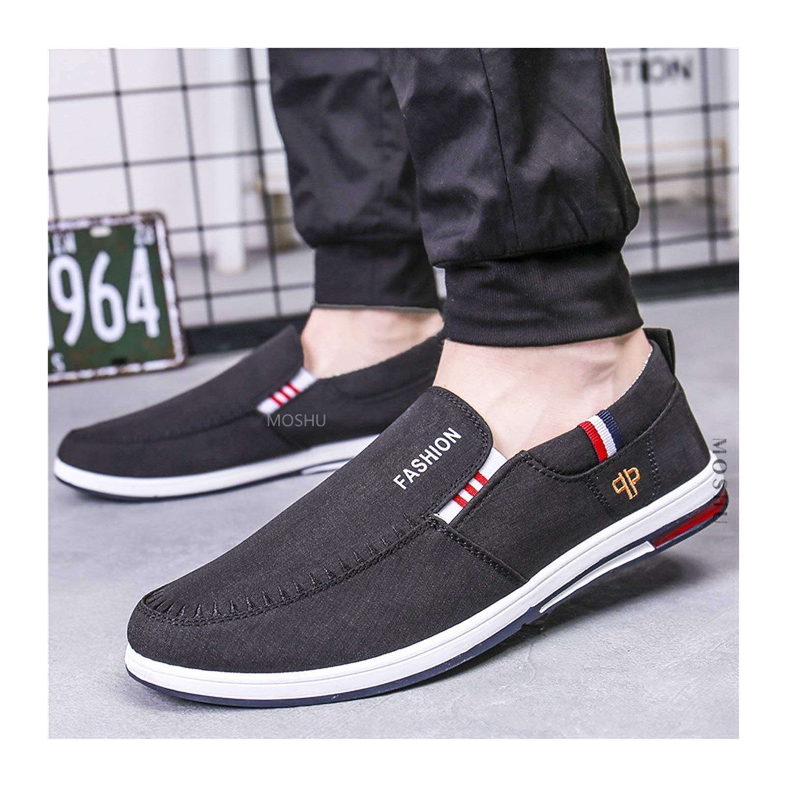 Men Sneakers Summer Canvas Shoes Men Casual Shoes Driving Flats Black Mocassin Homme Male Shoes Adult (Color : Slip On Blue, Size : 7) 4