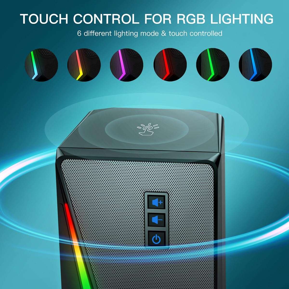 RGB PC Speakers with Volume Control, USB Powered Subwoofer - For Desktop, Laptop, Tablet, Phone 3