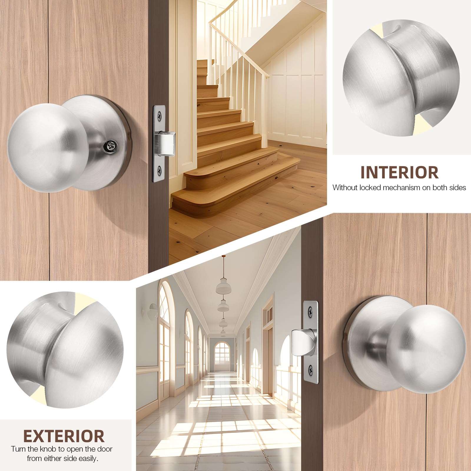 GOBEKOR 1 Pack Dummy Door Knobs Interior Satin Nickel Single Dummy Door Knob for Closet Round Dummy Knobs for French Doors Single Side Knob 4