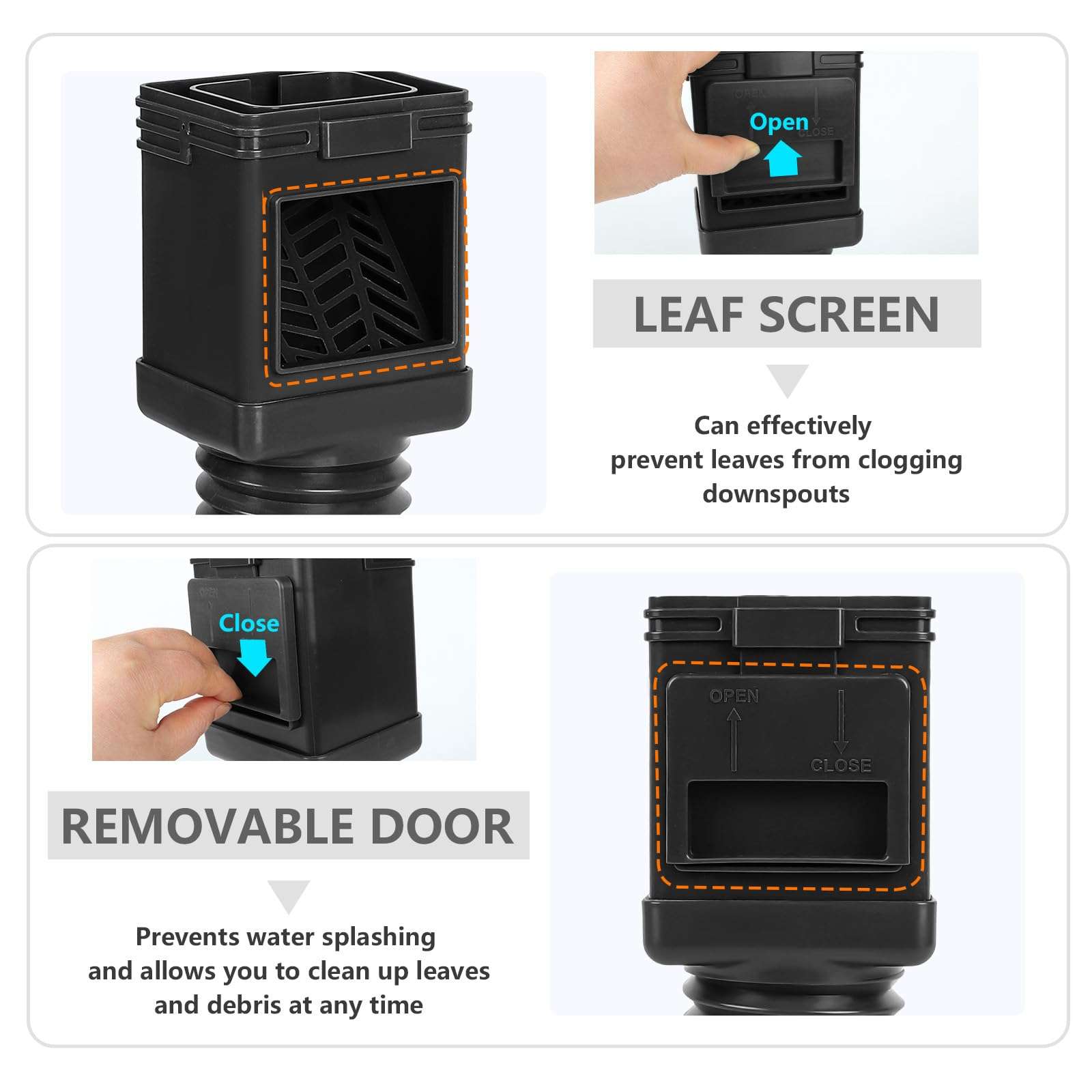 3 Pack Rain Gutter Downspout Extensions, Pathneer Extra Long Downspout Extension, Leaf Eater Downspout Filter, Downspout Adapter Fit both 2''×3'' and 3''×4'' Drainpipe, Black 5