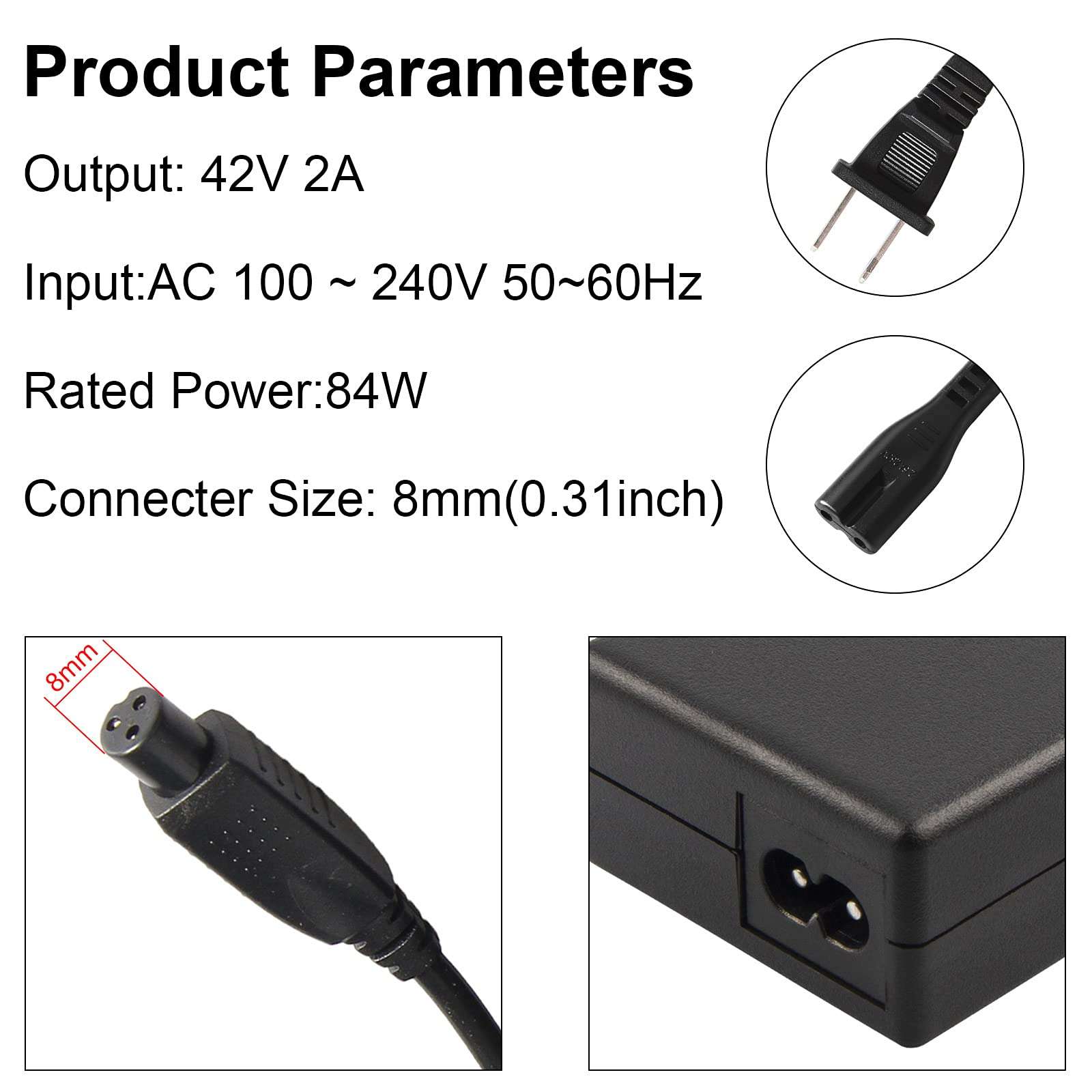Fancy Buying 42V 2A 3-Prong Inline Connector Battery Charger for 10S Lithium Battery Power Cord Supply, Battery Charger for Electric Scooter 5