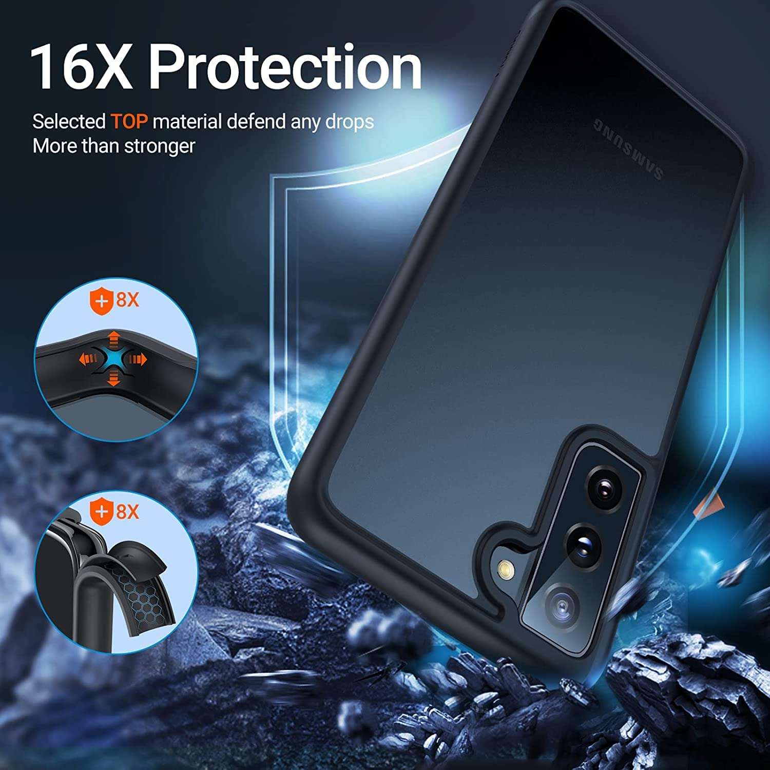 TORRAS Shockproof Designed for Samsung Galaxy S21 FE Case,Military Grade Drop Tested S21 FE Case, Translucent Matte Back with Soft Silicone Edge Slim Designed for Samsung Galaxy S21 FE 5G Case, Black 2