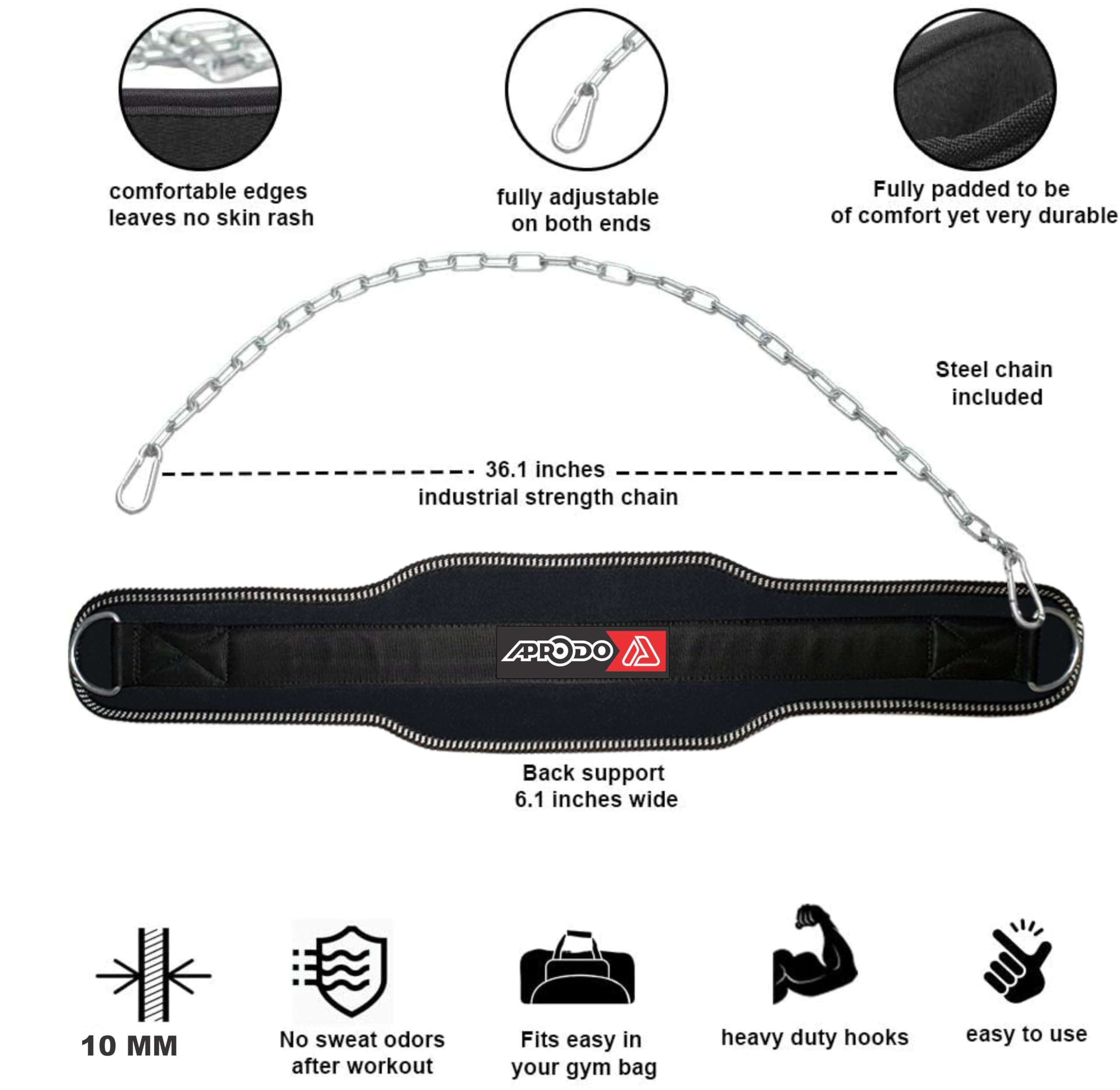 Aprodo Sports DIP Belt with Steel Chain 36 INCHES Weighted Chain for DIPS Pull UPS Weight Lifting Crossfit ONE Size FITS All (Blue) 5