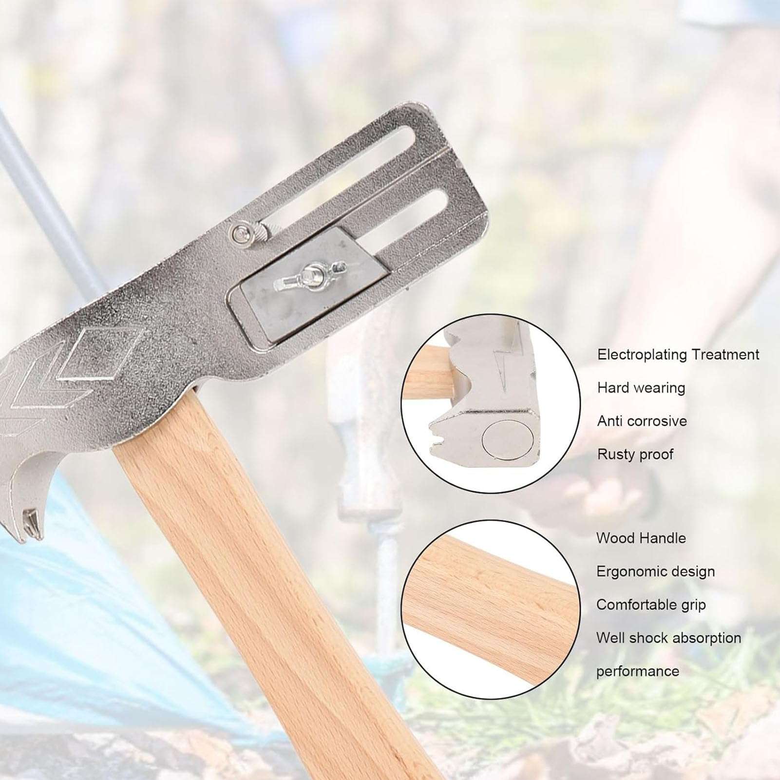 CHEOTIME Magnetic Roofing Hammer, Forged Steel Multifunctional Magnet Roofing Hatchet Wooden Handle Roof Axe with Nail Claw and Cutter for Tile and Shingle Installation 5