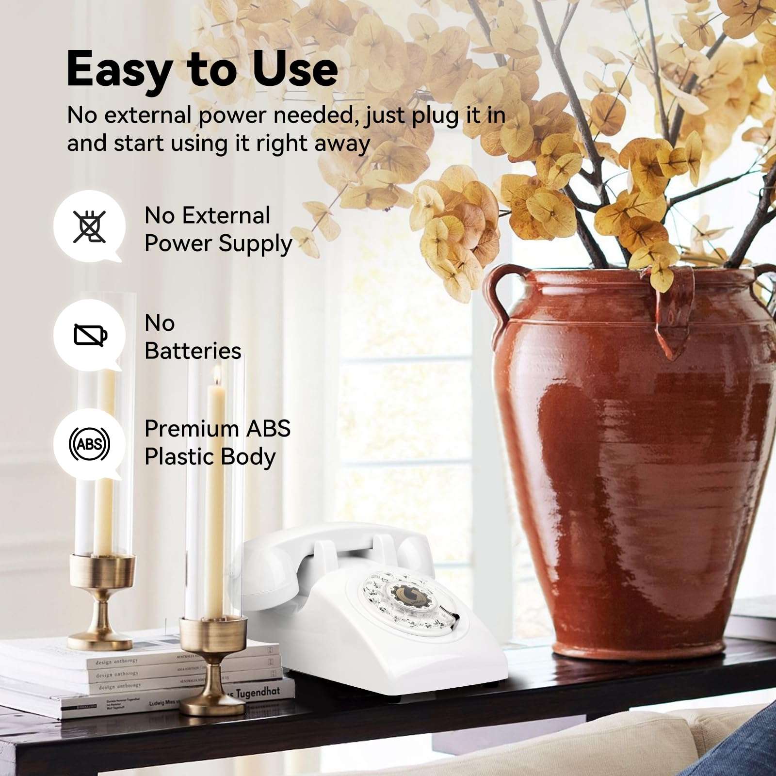 Sangyn Vintage Rotary Phone 1960s Retro Landline Telephone Old Fashioned Corded Phones with Mechanical Ringer for Home Office Desk,White 3