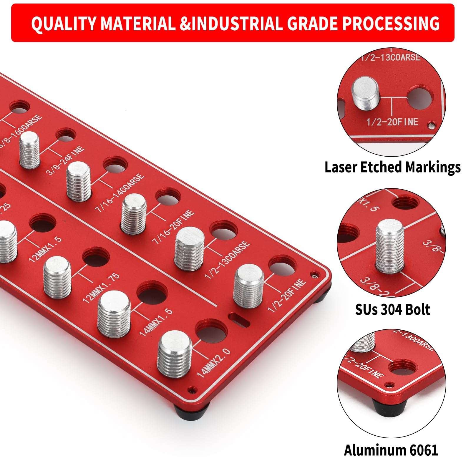 Thread Checker, 28 Nut and Bolt Thread Checker, Bolt Size and Thread Gauge 14 Standard & 14 Metric with Inch and Centimeter Ruler, Gift for Mechanic (Red) 4